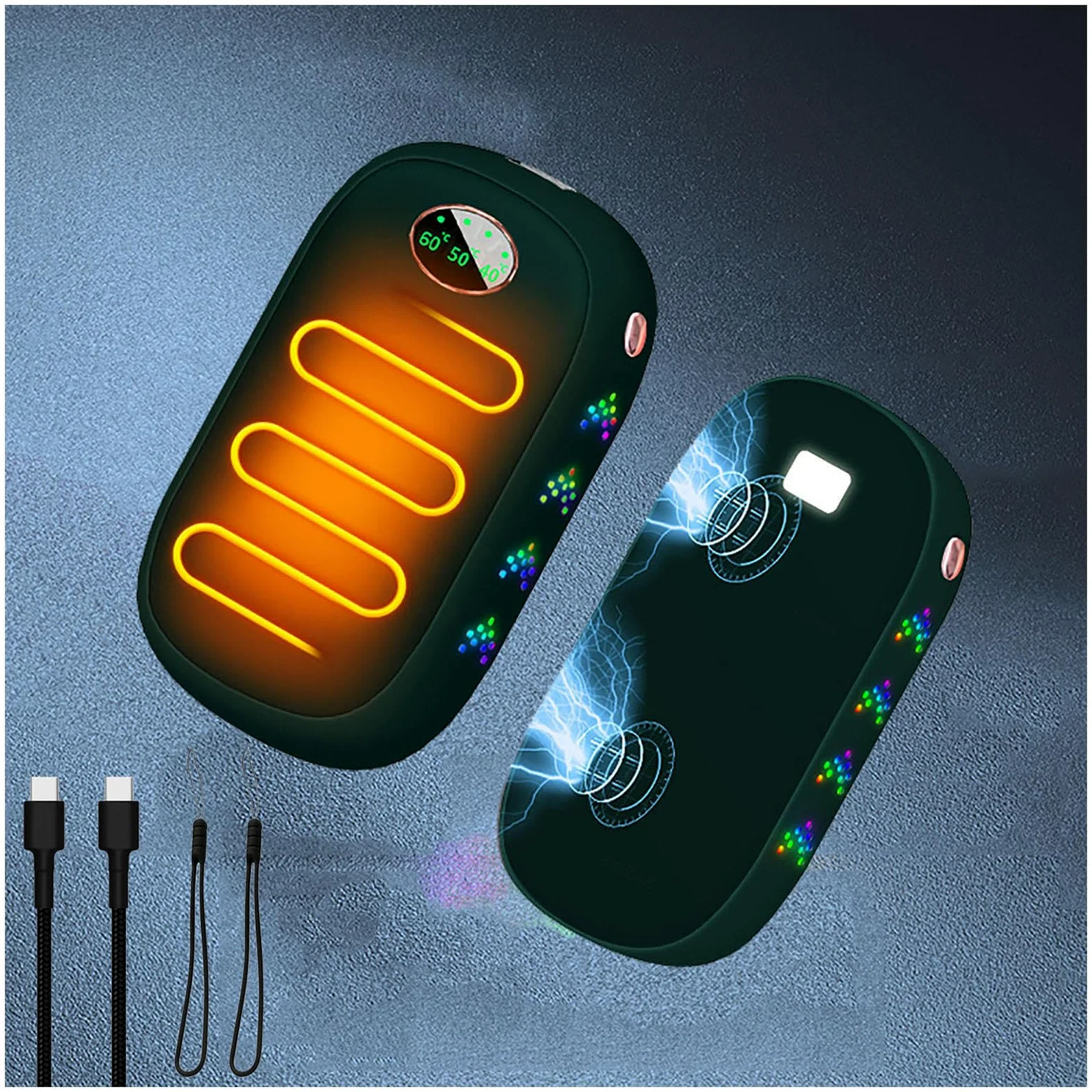 Scaldamani elettrici Ricaricabili 2 Confezioni da 10000 mAh, scaldamani da Campeggio USB-C/10 Ore di Calore, 3 Livelli di Calore Fino a 140 ℉, Regali Caldi all'aperto per Uomini, d