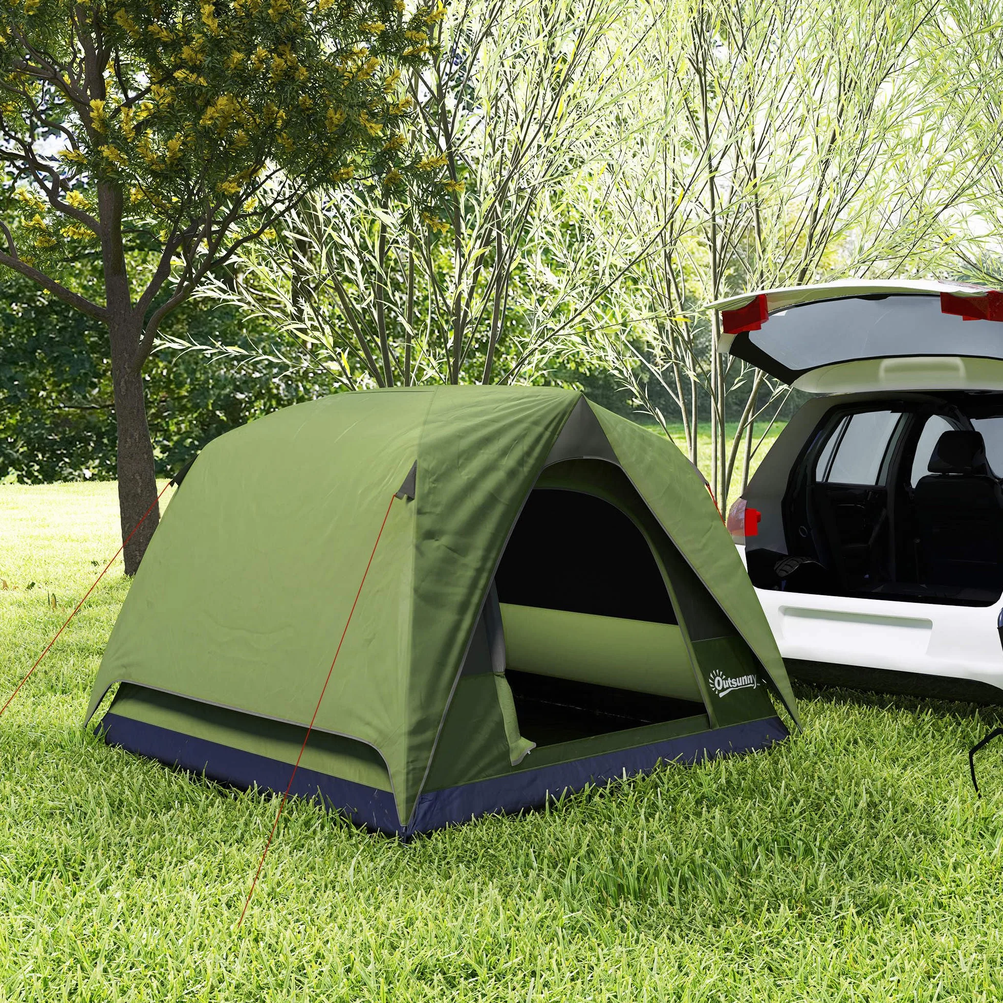 Outsunny Tenda da Campeggio 3 Persone Impermeabile 3000mm a Cupola con Pavimento