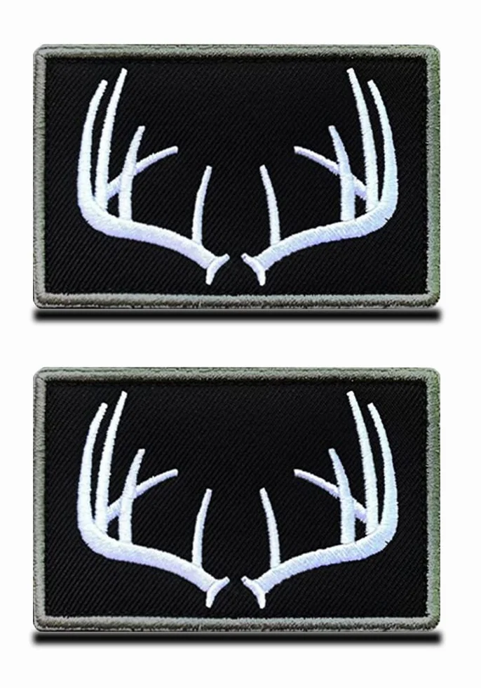 Hunting Antler Emblema Ricamato Toppa Caccia Tattico Militare 2 Pezzi