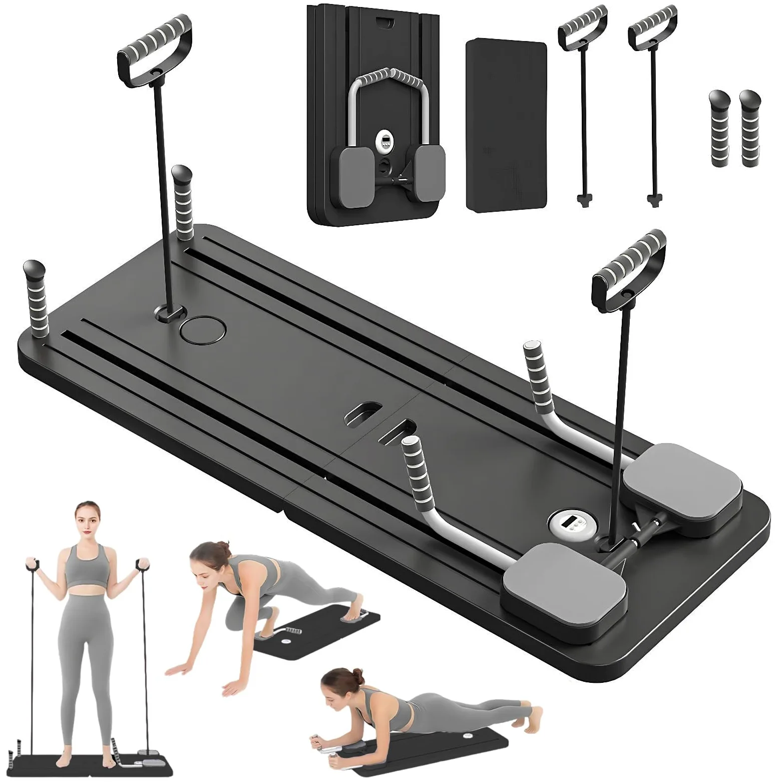 Pilates Board, riformatore pilates 5 in 1 con ruota addominale automatica e timer, multifunzione, pieghevole, per la casa e la palestra (nero)