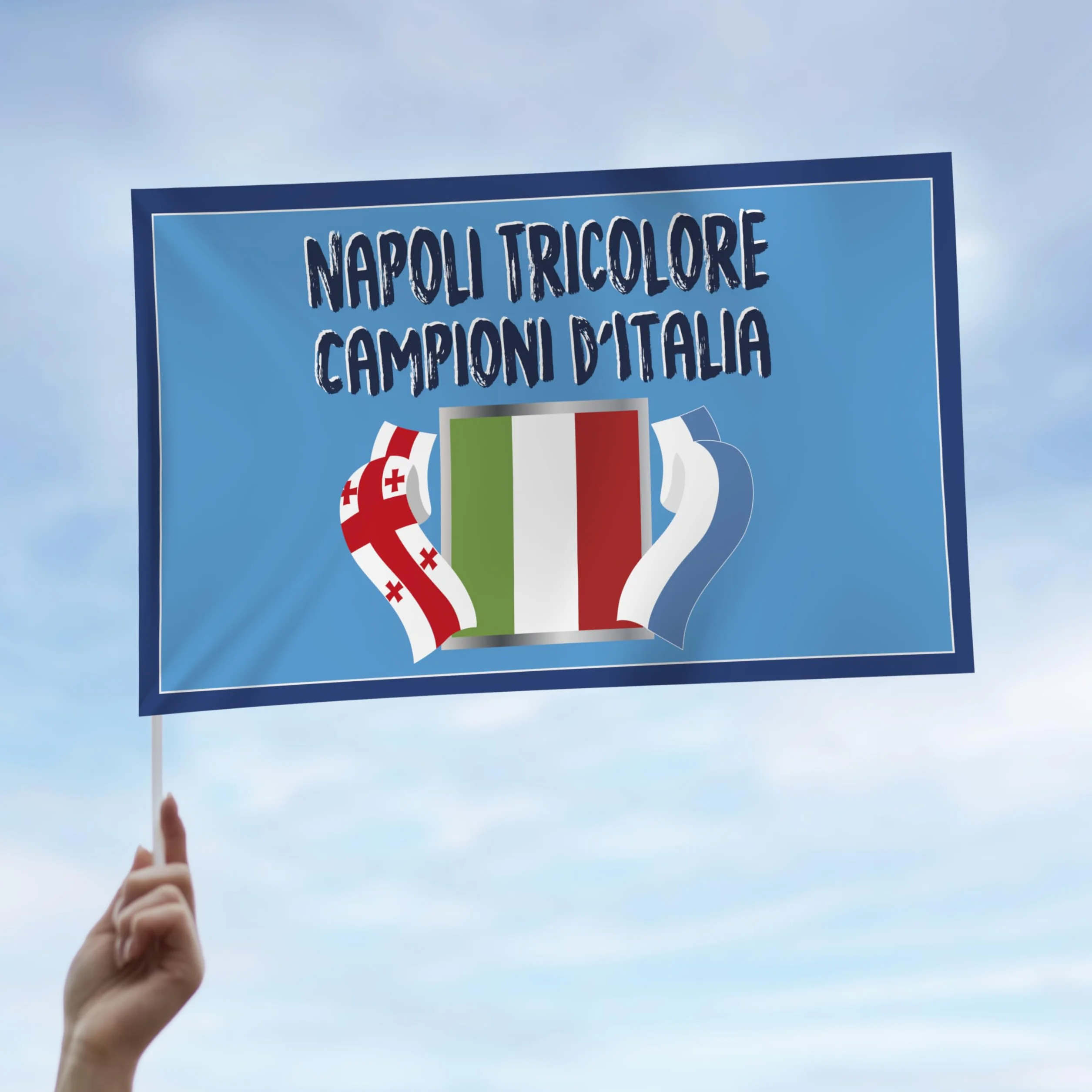 Bandiera Popolo di Napoli 2025 90x150 cm Gadget 4° Tricolore Regalo Tifoso Calcio