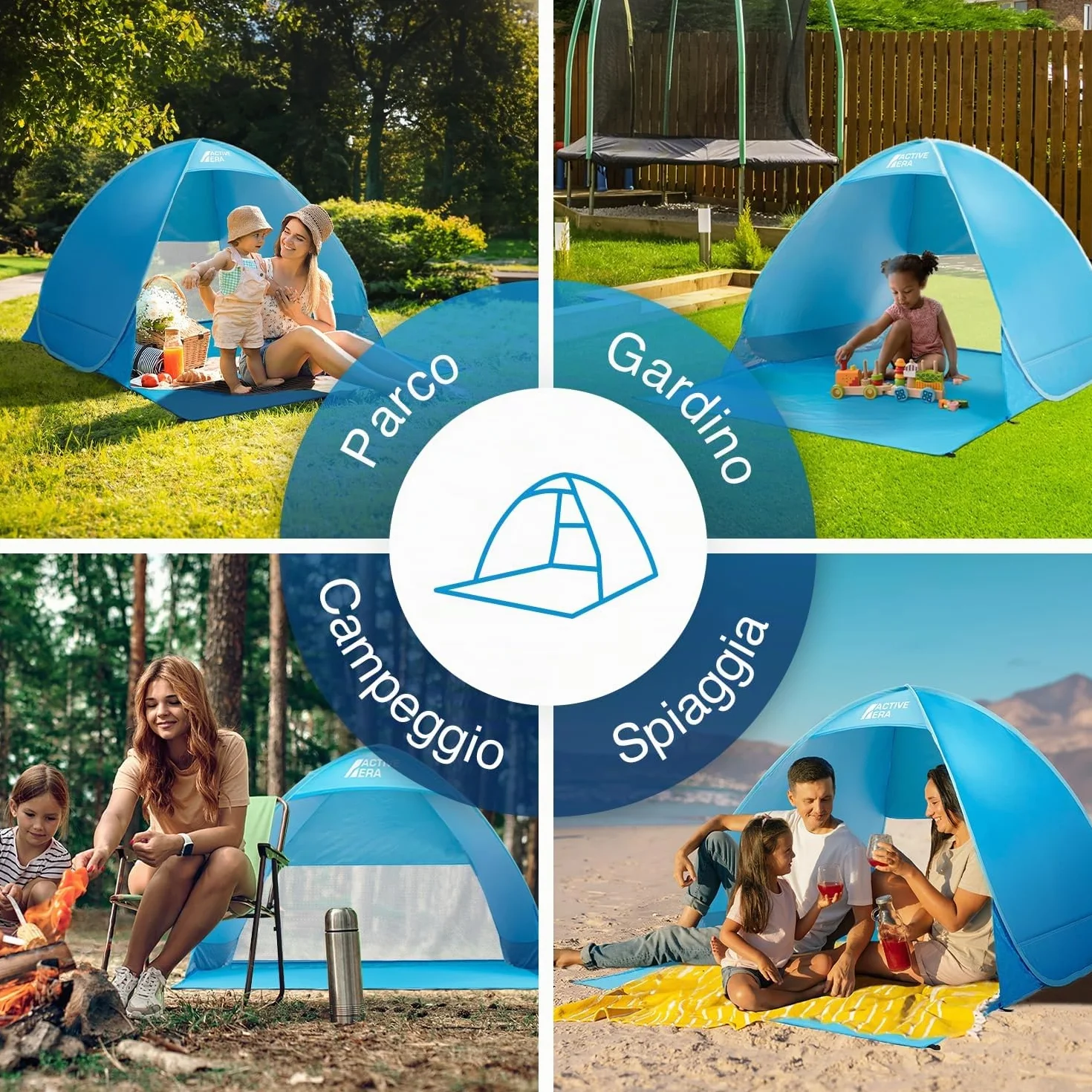 Active Era Tenda da Spiaggia Automontante istantanea - Protezione Solare UPF 50+ Dai Raggi UV - Include Custodia per il Trasporto e Picchetti