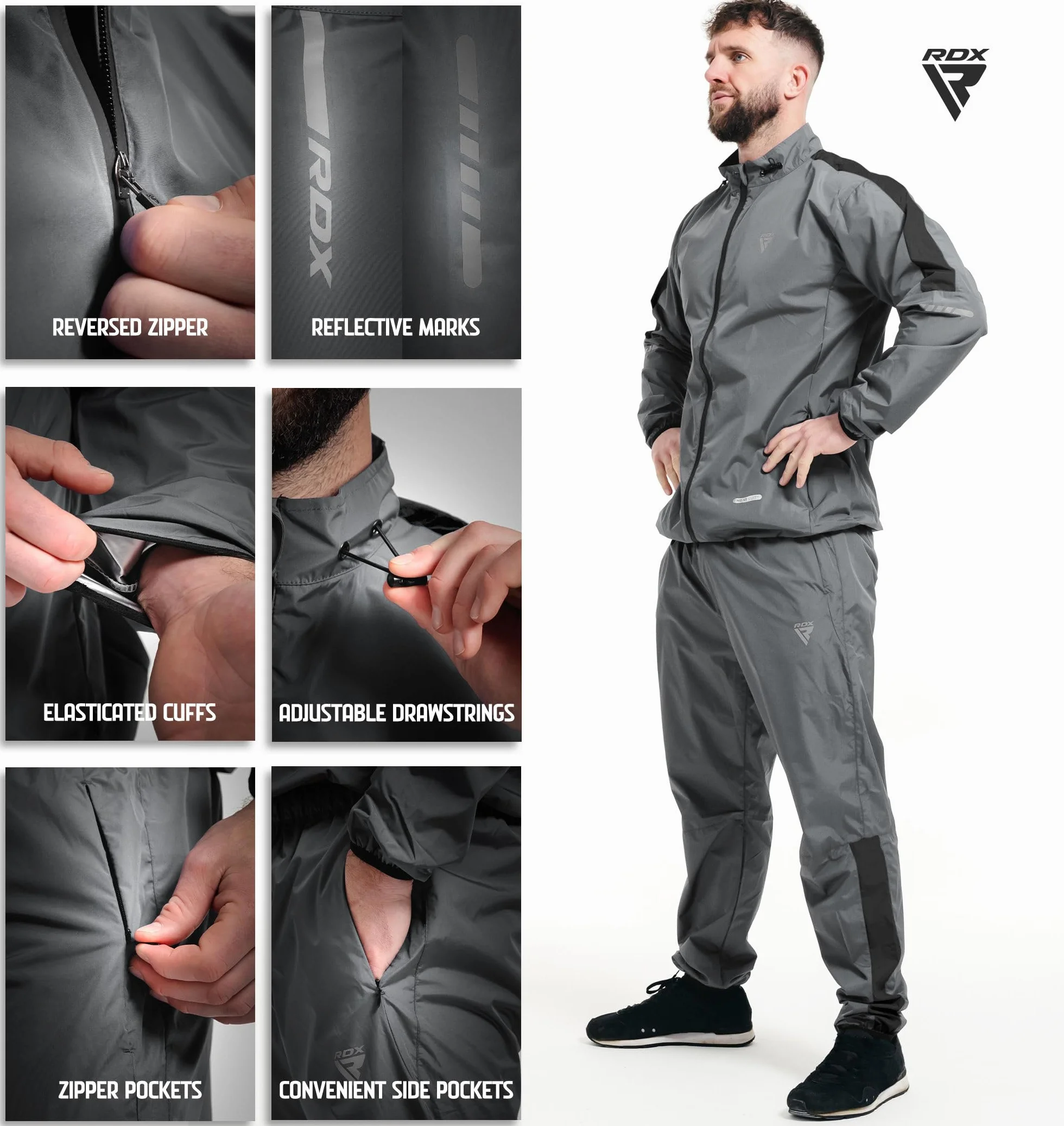 RDX Tuta Sauna Dimagrante Uomo Donna, Oeko Tex 100 Certificato, Tuta per Sudare Sport Fitness Boxe MMA Palestra Yoga Set
