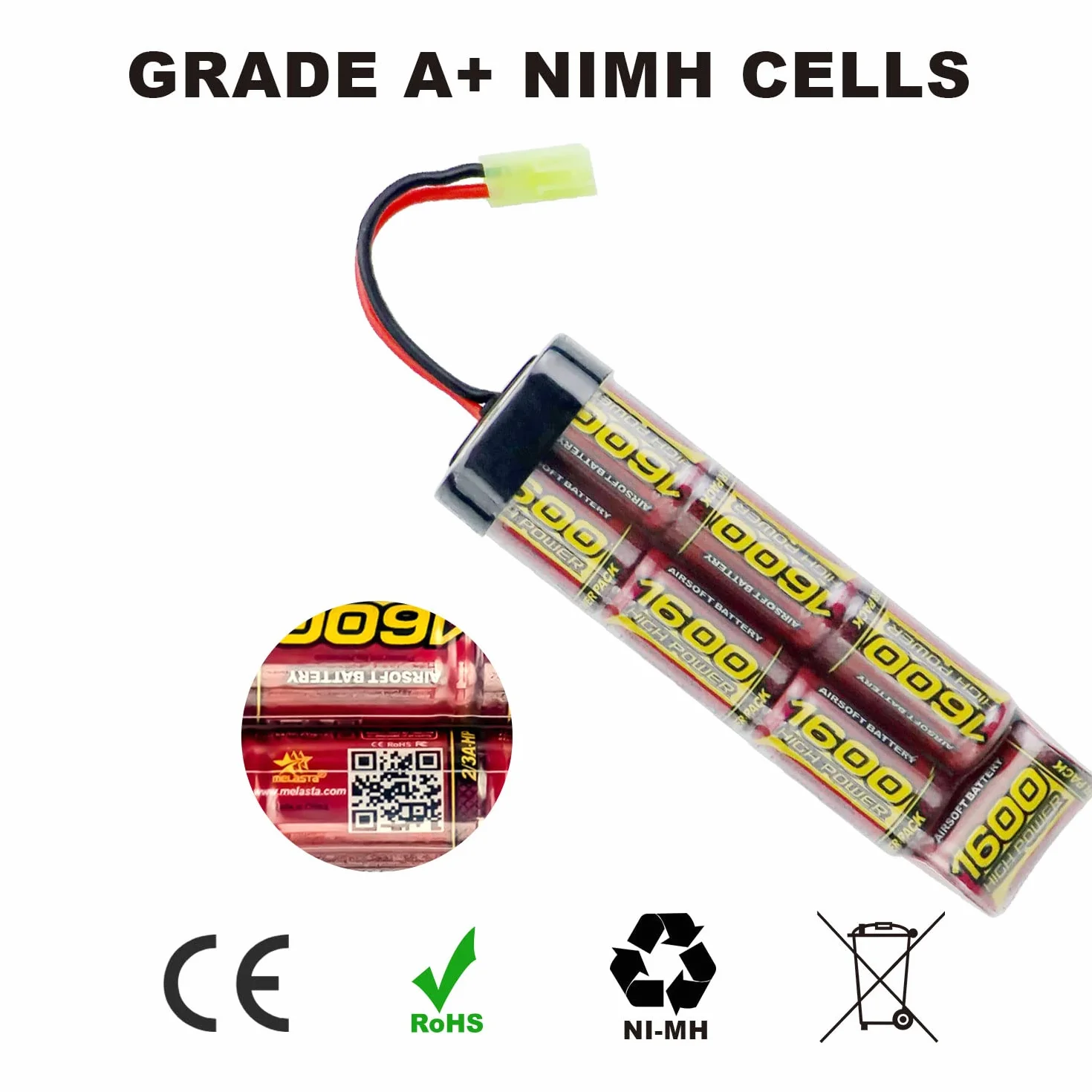 Batteria NiMH 8.4V 1600mAh per Airsoft MP5, M249, G36, M14 - 2 pezzi