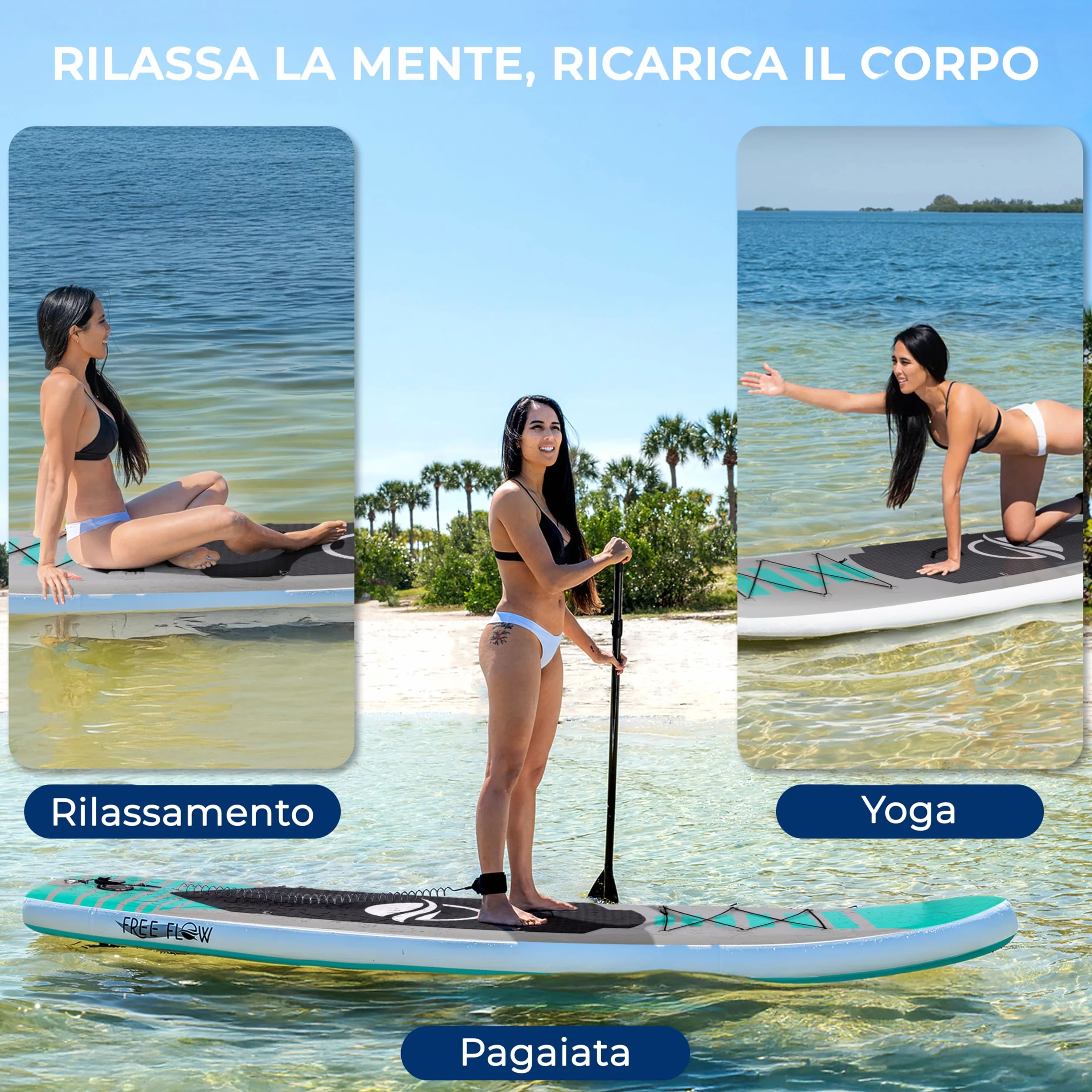 SereneLife SUP Gonfiabile Stand Up Paddle Board con Deck EVA Antiscivolo Design Largo Stabile Accessori Premium