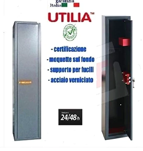 ARMADIO PORTAFUCILI FUCILIERA UTILIA A 2 POSTI BLINDATO A NORMA IN ACCIAIO