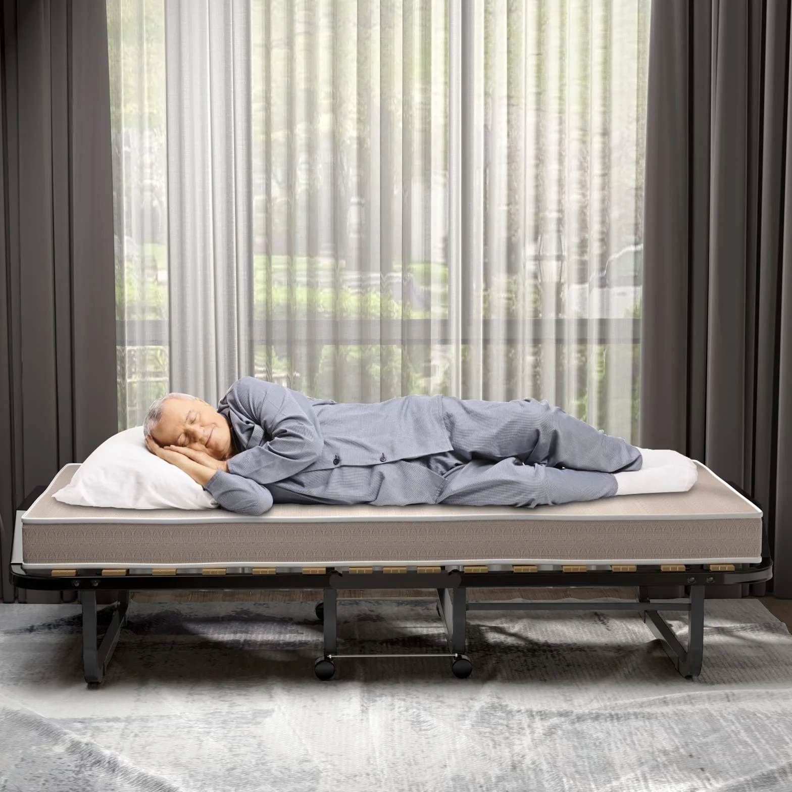 GIANTEX Letto Singolo Pieghevole 90 x 200 cm Portata 120 kg con Ruote Materasso 10 cm