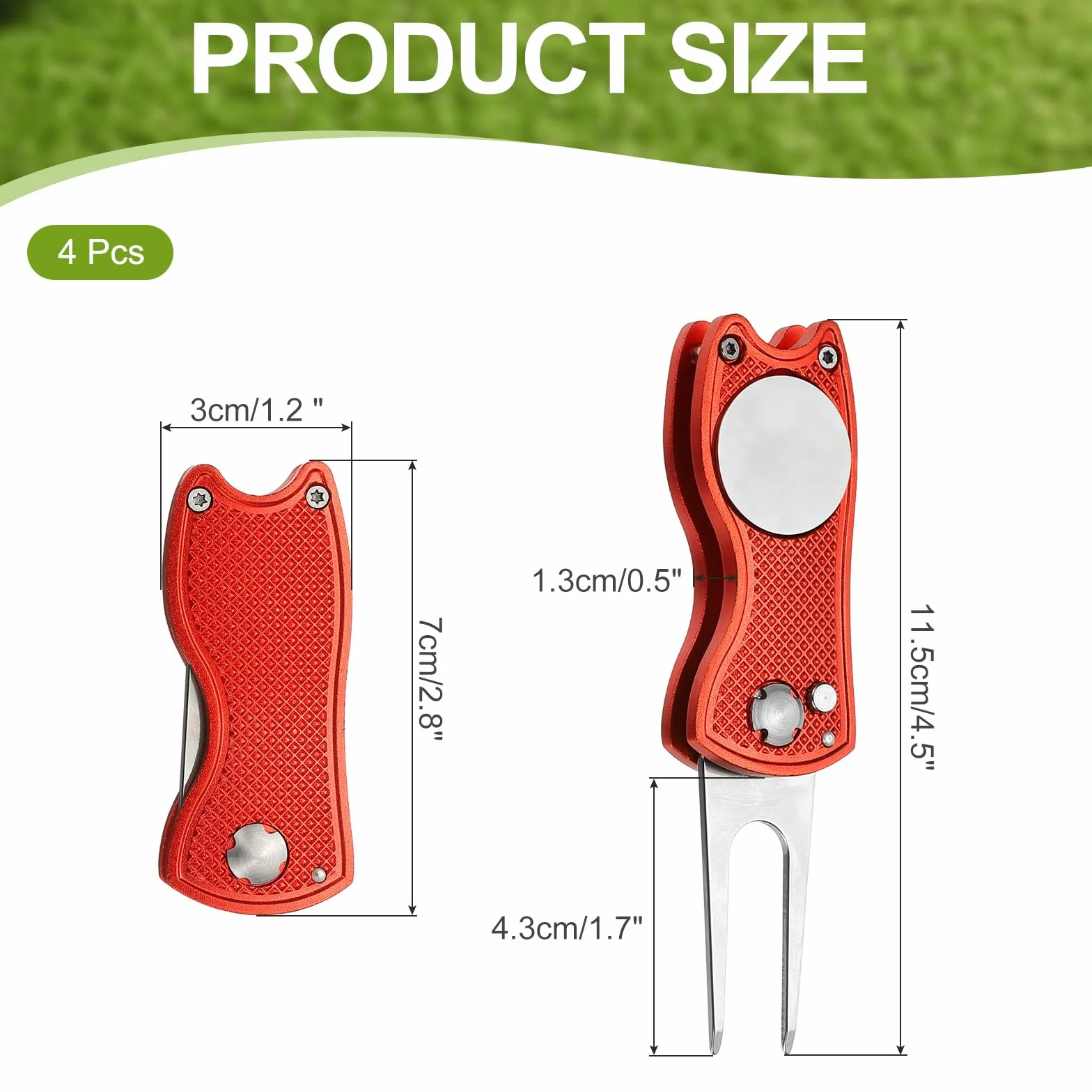 PATIKIL Strumento di riparazione divot da golf pieghevole in metallo verde con marcatore magnetico e forcella in acciaio inox