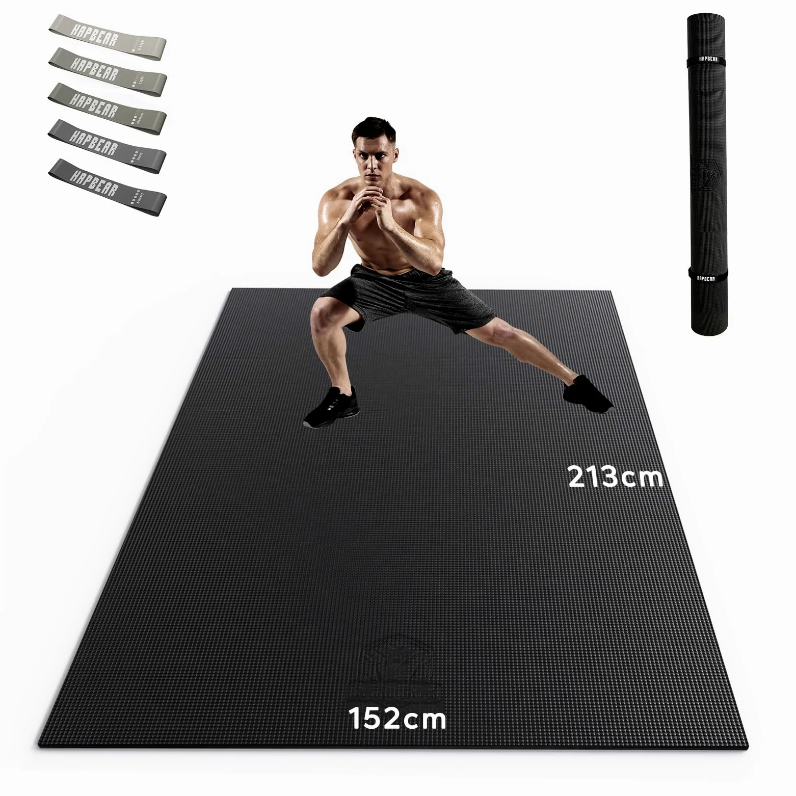 HAPBEAR Tappetino per Esercizi Extra Large, 183×122/213×152/244×183cm/274×183cm×8mm, Antiscivolo, Ultra Resistente, Spesso per Pavimenti della Palestra di Casa Cardio, Tappetino per Yoga per Fitness