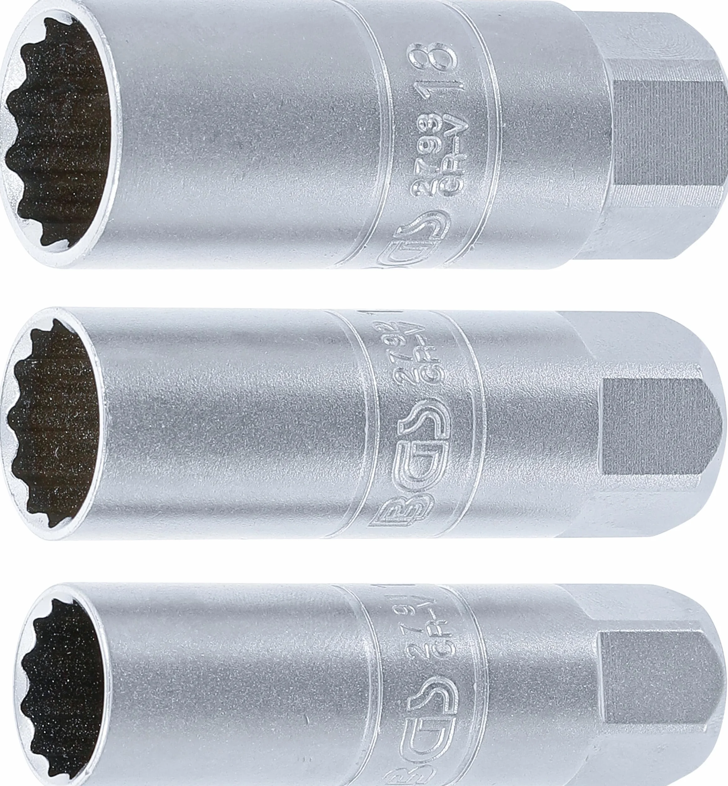BGS 6858 | Serie di bussole poligonali per candele | 10 mm (3/8") | 14 - 16 - 18 mm | 3 pz.