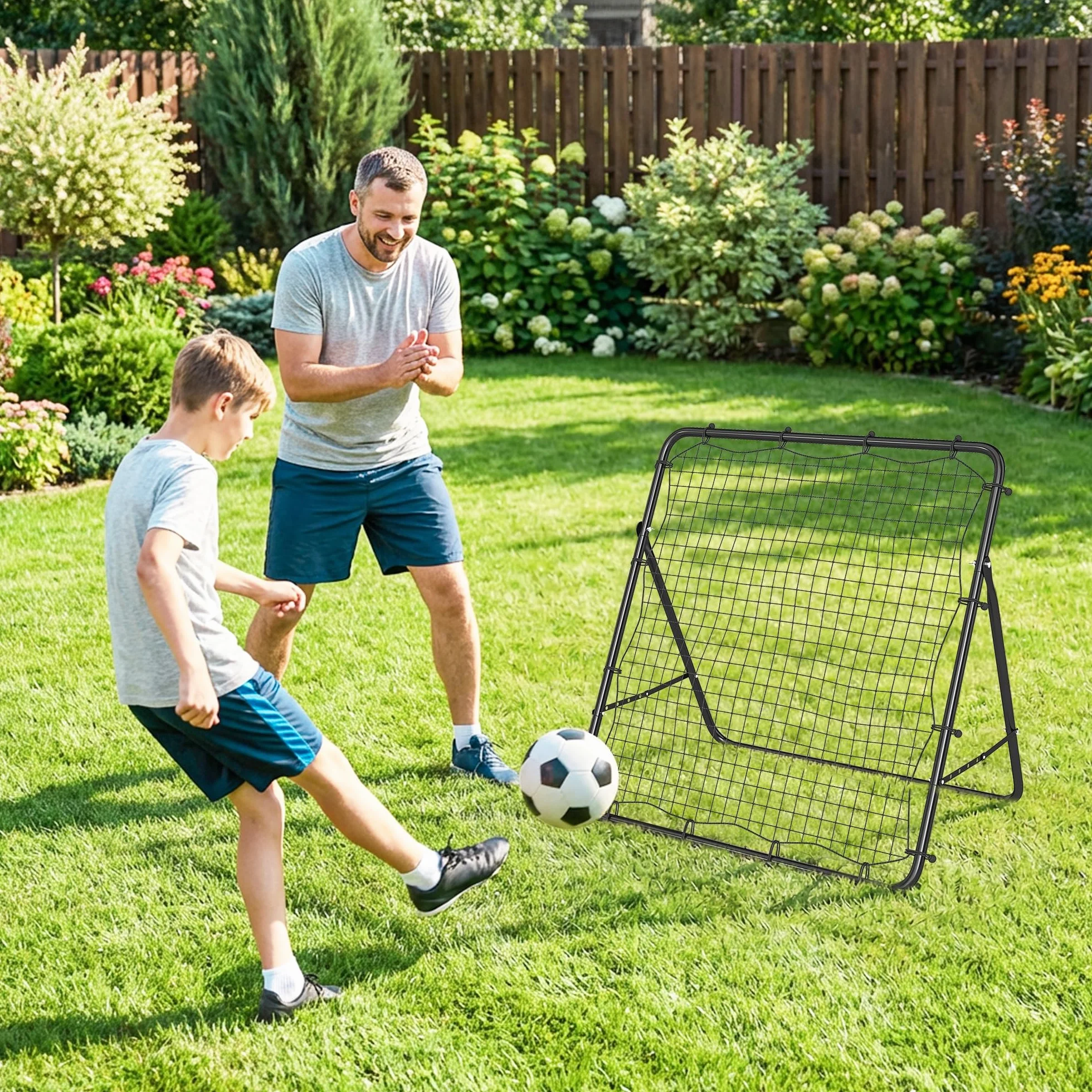SPORTNOW Pieghevole Rete di Rimbalzo Calcio 5 Angolazione Regolabile Acciaio Allenamento Nero
