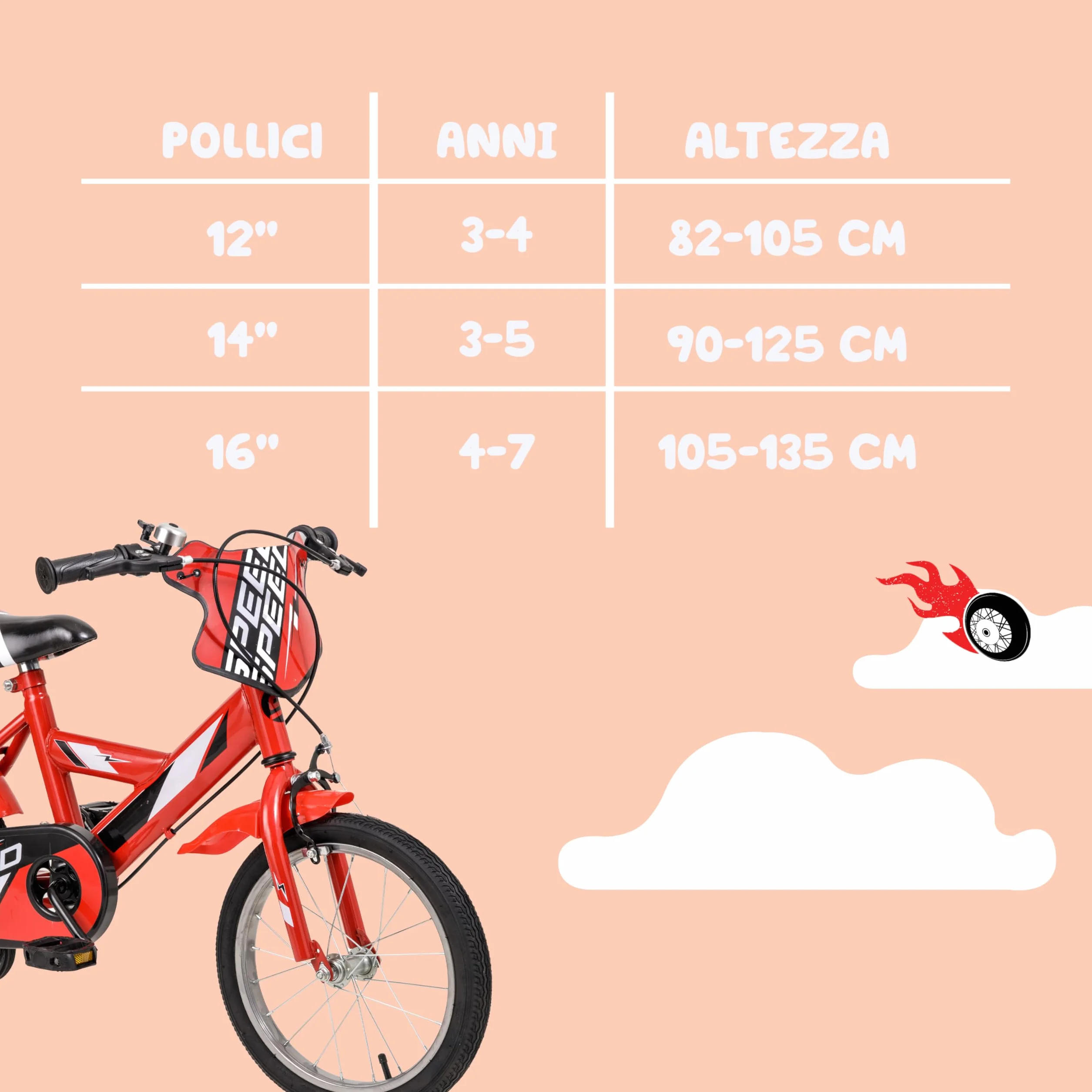 Baroni Toys Bicicletta Bambino 12'' 14'' 16'' Acciaio Rotelle