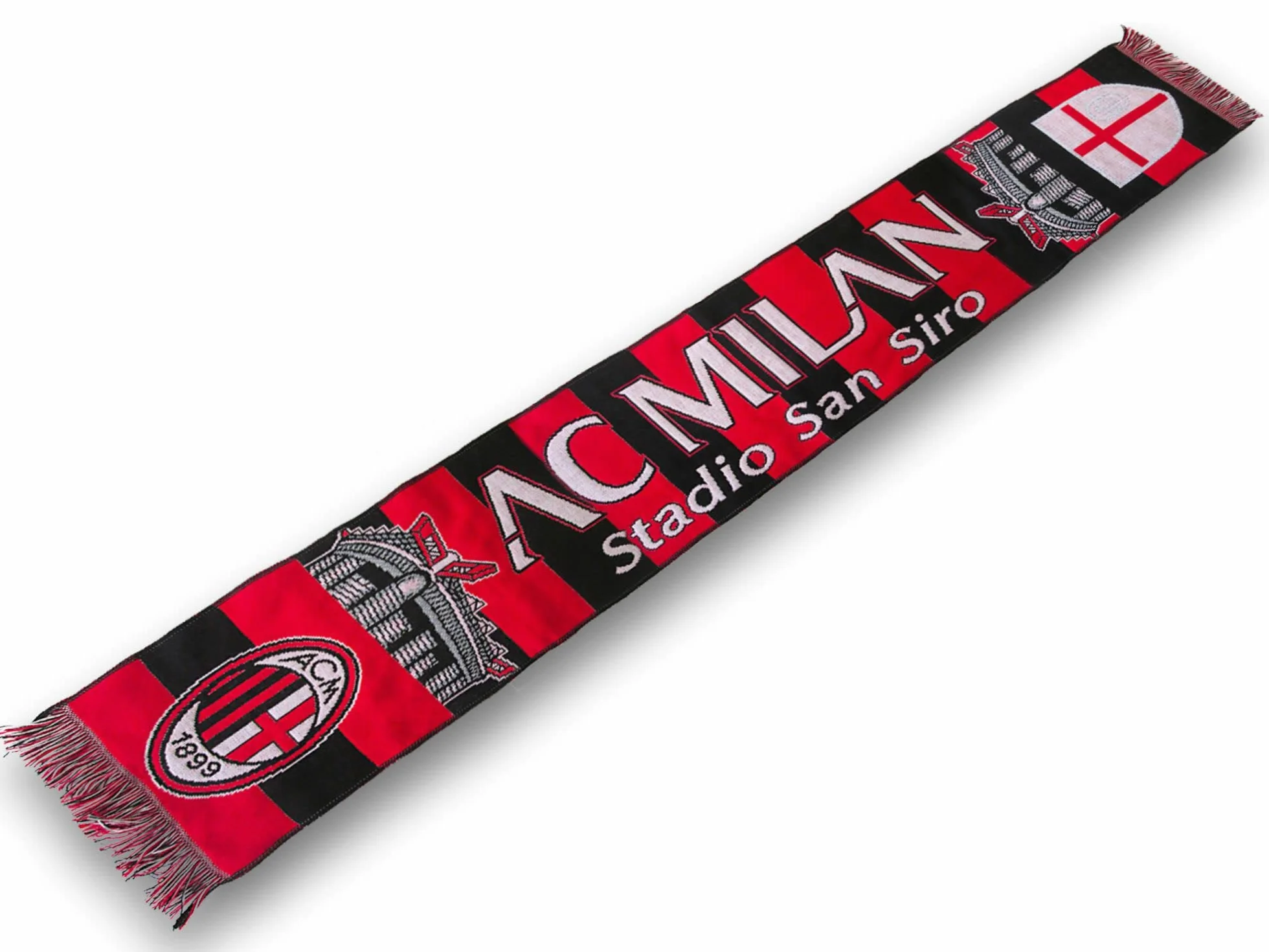 Sciarpa Ufficiale Milan Stadio San Siro 100% Acrilico Rosso Nero Unisex