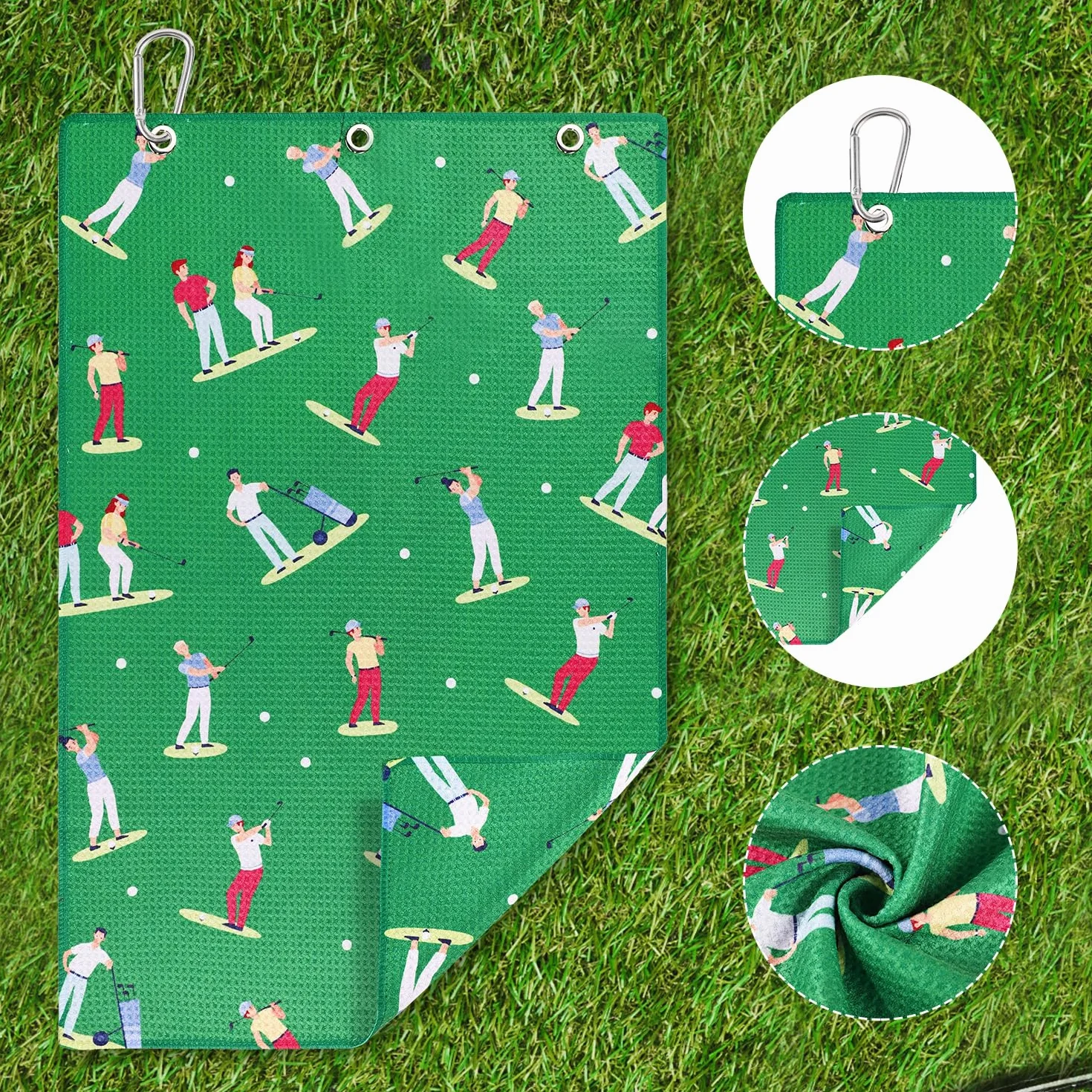 Asciugamano da Golf 60x40cm Microfibra Ricamato con Moschettone Assorbente a Nido d'Ape Accessori Sportivi