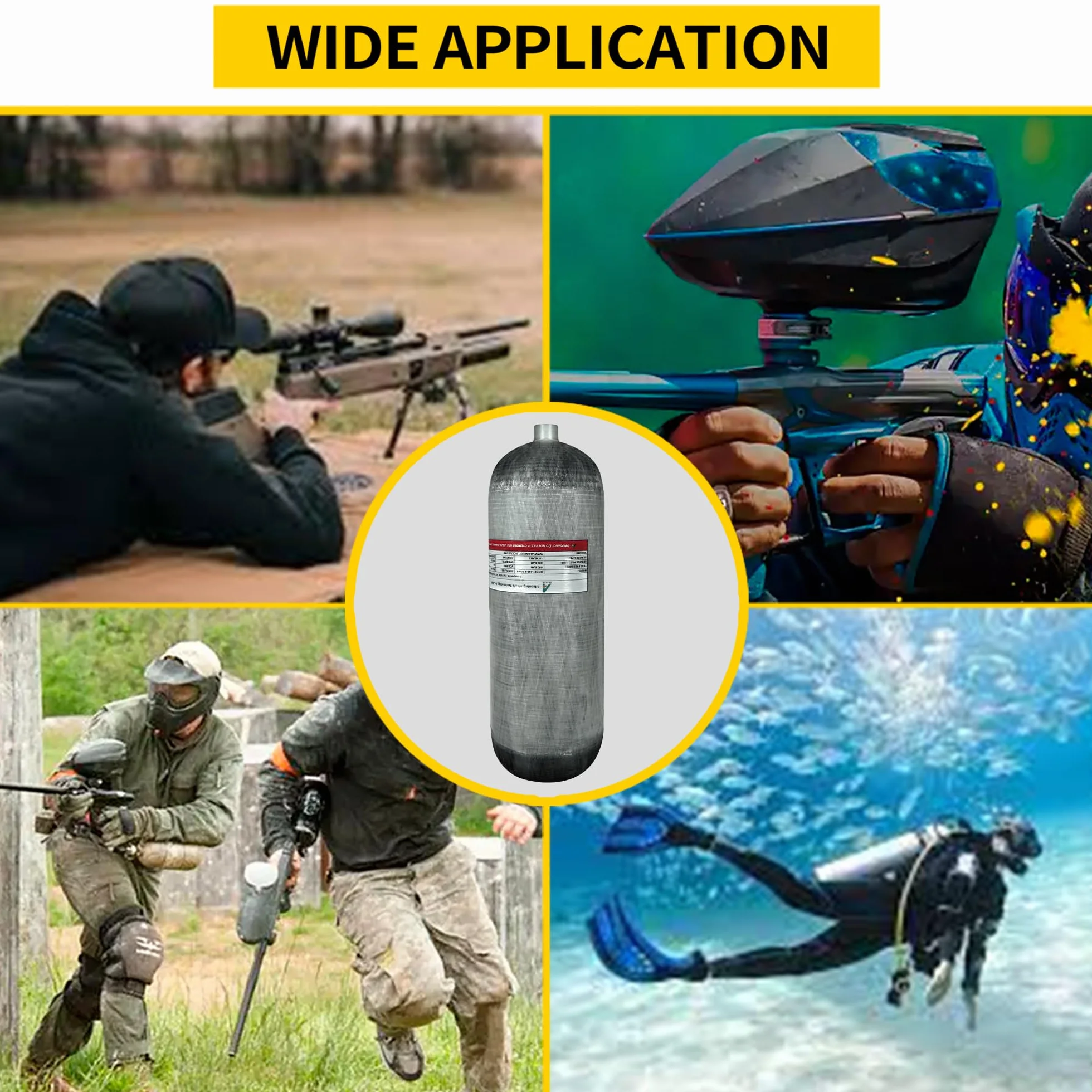 Bombola subacquea TUXING 4500 Psi 9 litri fibra di carbonio per carabine ad aria compressa PCP