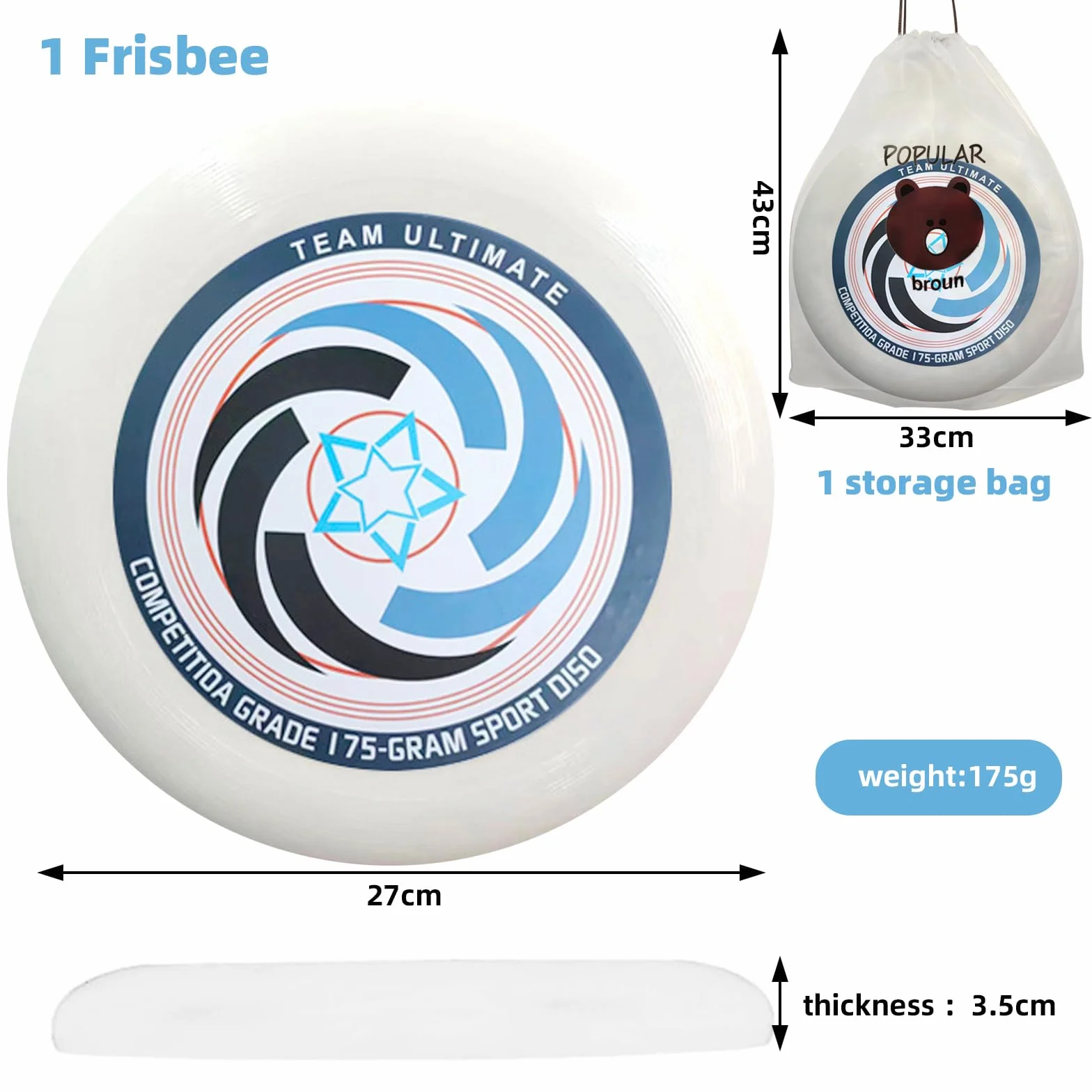 Frisbee Competitivo Ultimate Professionale per Sport all’Aria Aperta con Borsa di Stoccaggio