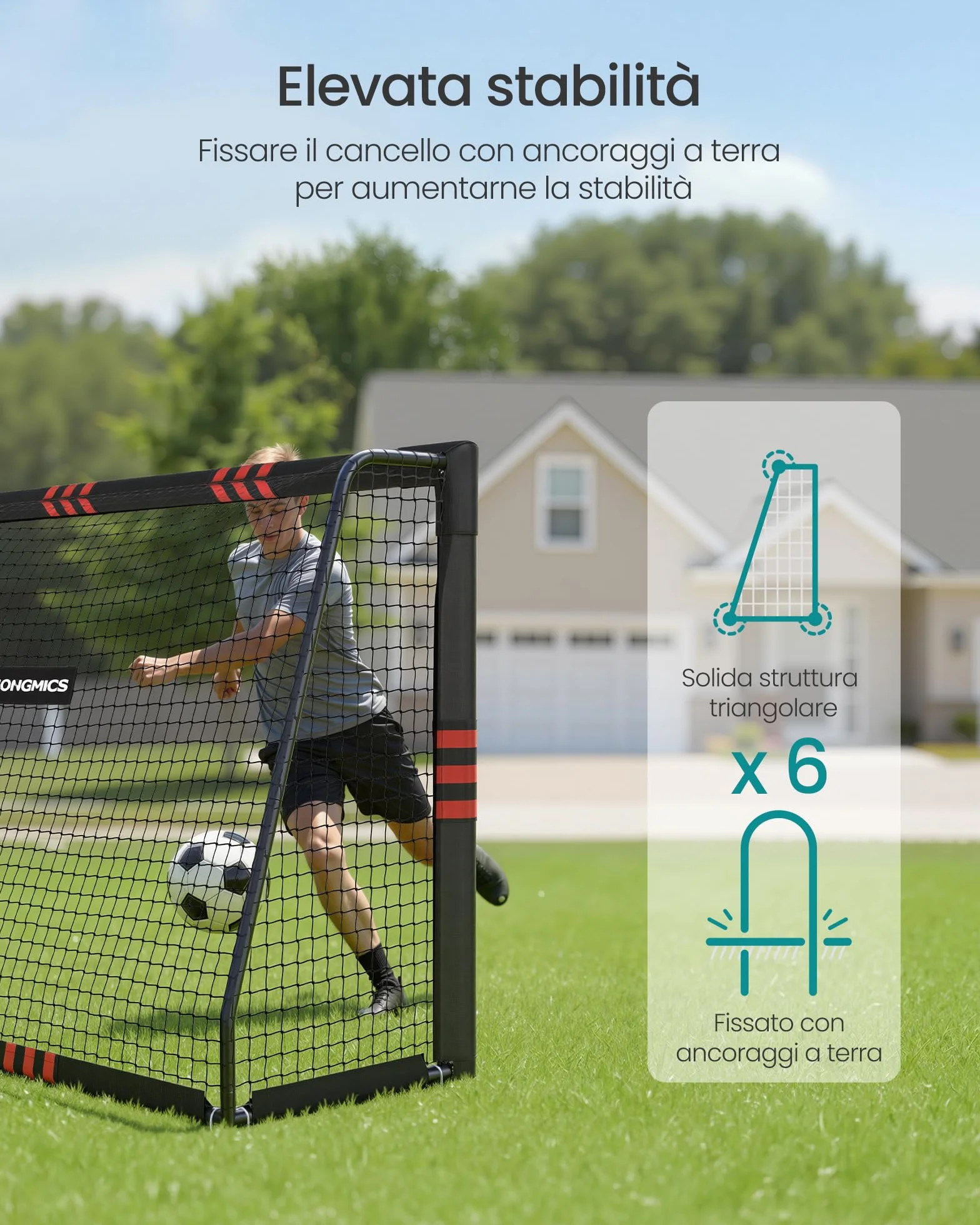 SONGMICS Porta da Calcio Acciaio Rete PE Esterni Giardino Spiaggia Rivestita Gommapiuma