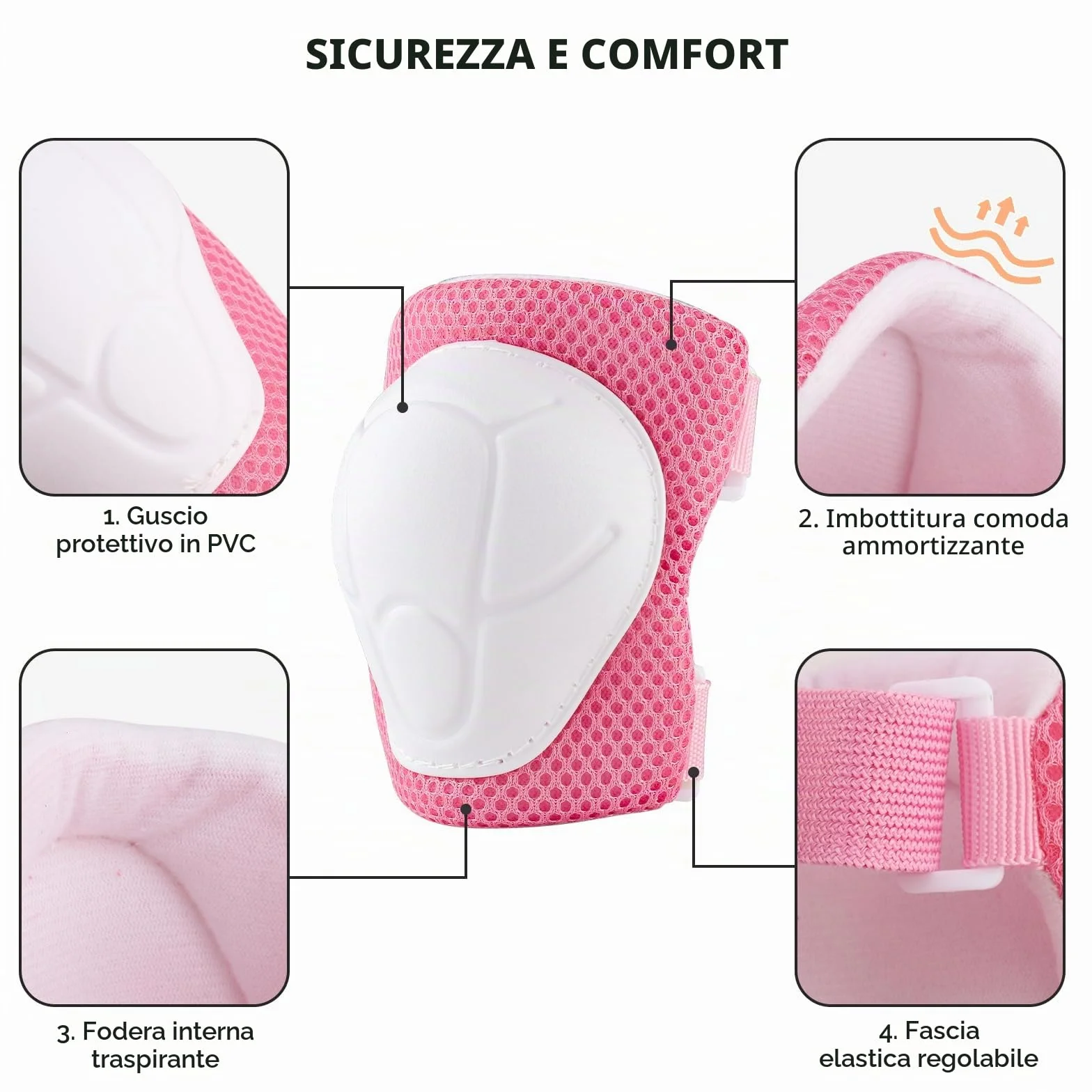 ZWOOS Ginocchiere per bambini con casco, set protezioni 3-10 anni