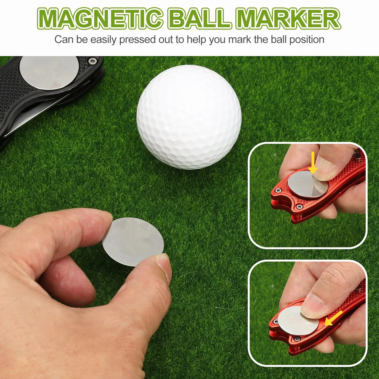 PATIKIL Golf Divot Repair Tool Pieghevole in Metallo con Marcaballa Magnetica Forchetta Acciaio Inossidabile Argento