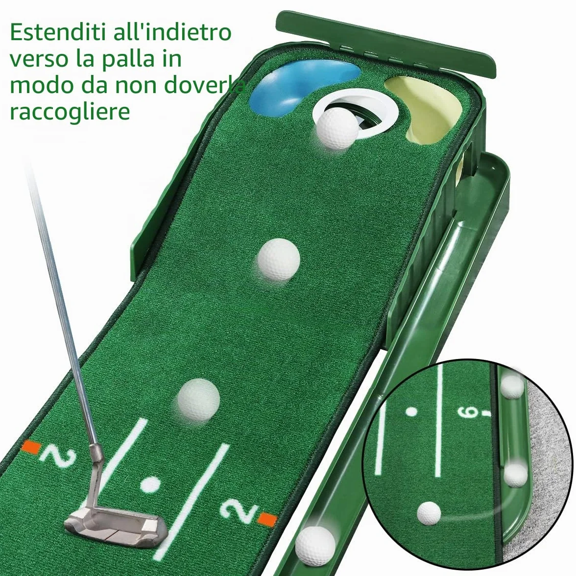 Tappetino da Golf per Interni con Ritorno della Palla e 3 Fori, Attrezzatura da Allenamento