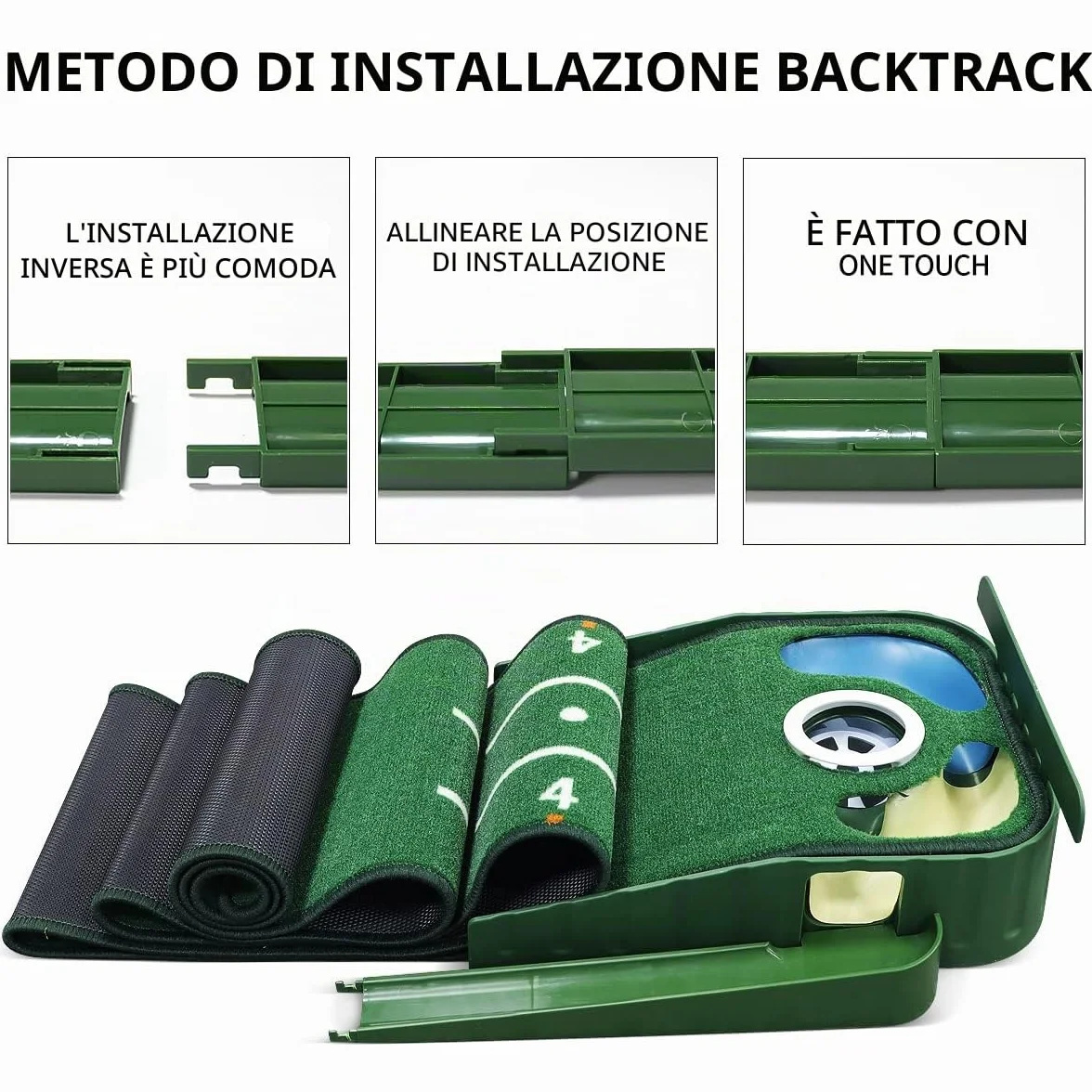 Tappetino da Golf per Interni con Ritorno della Palla e 3 Fori, Attrezzatura da Allenamento