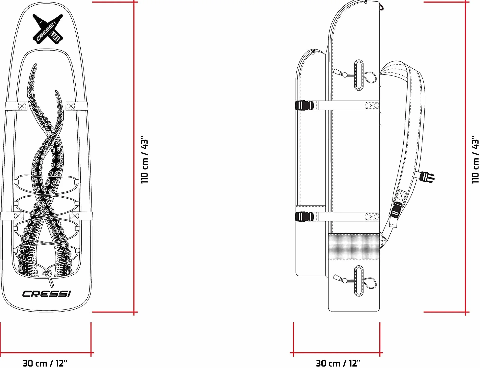 Cressi Piovra Fins Backpack Borsa Zaino Attrezzatura Pesca Sportiva