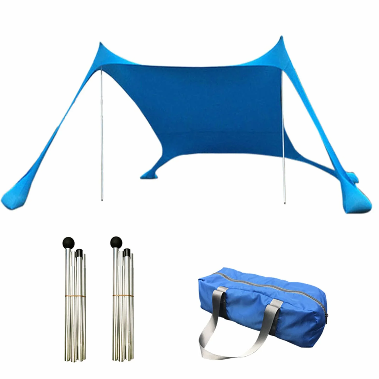 Tenda Parasole Portatile per Mare, Spiaggia, Protezione UPF50+, con Ancore di Sabbia, Pali in Alluminio e Borsa da Trasporto, Ombra all’Aperto in Campeggio, Pesca, Picnic