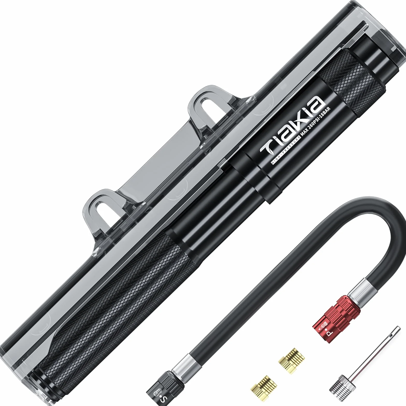 Tiakia Pompa Bicicletta Portatile 260psi, Mini Pompa per Bici Compatta per Valvole Presta Schrader Dunlop, Pompa Bici per Corsa MTB BMX