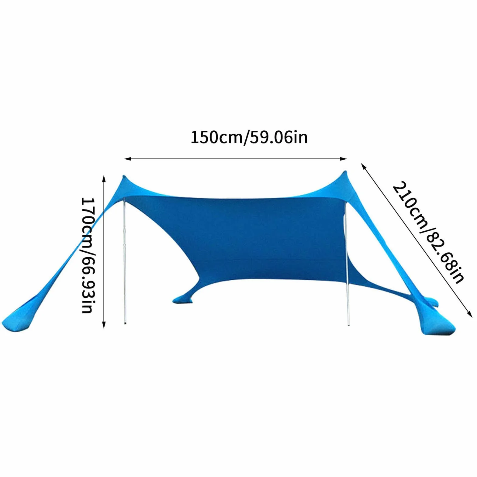 Tenda Parasole Portatile per Mare, Spiaggia, Protezione UPF50+, con Ancore di Sabbia, Pali in Alluminio e Borsa da Trasporto, Ombra all’Aperto in Campeggio, Pesca, Picnic