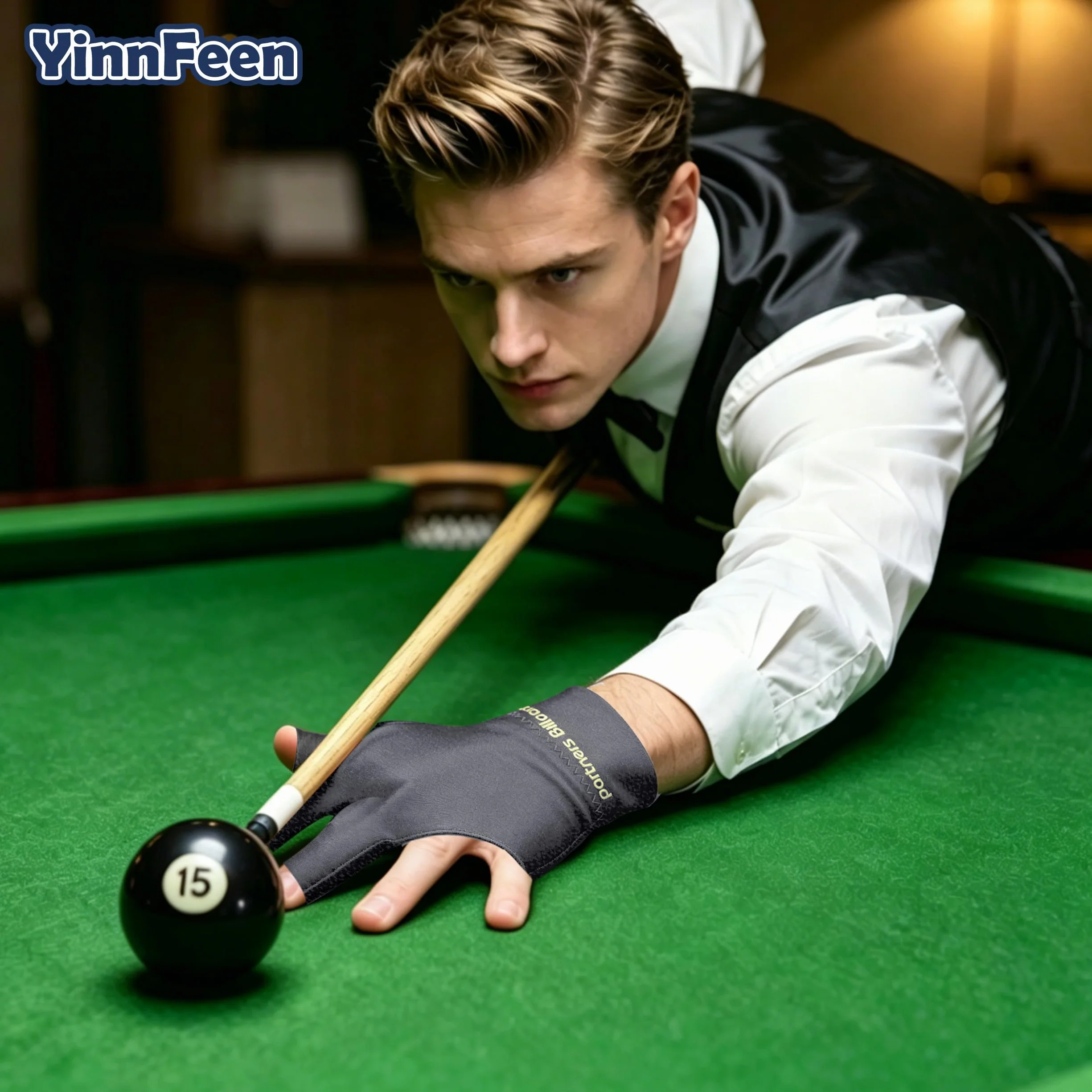 Guanti da Biliardo 3 Dita per Mano Sinistra 6 Pezzi Accessori Snooker Pool Allenamento