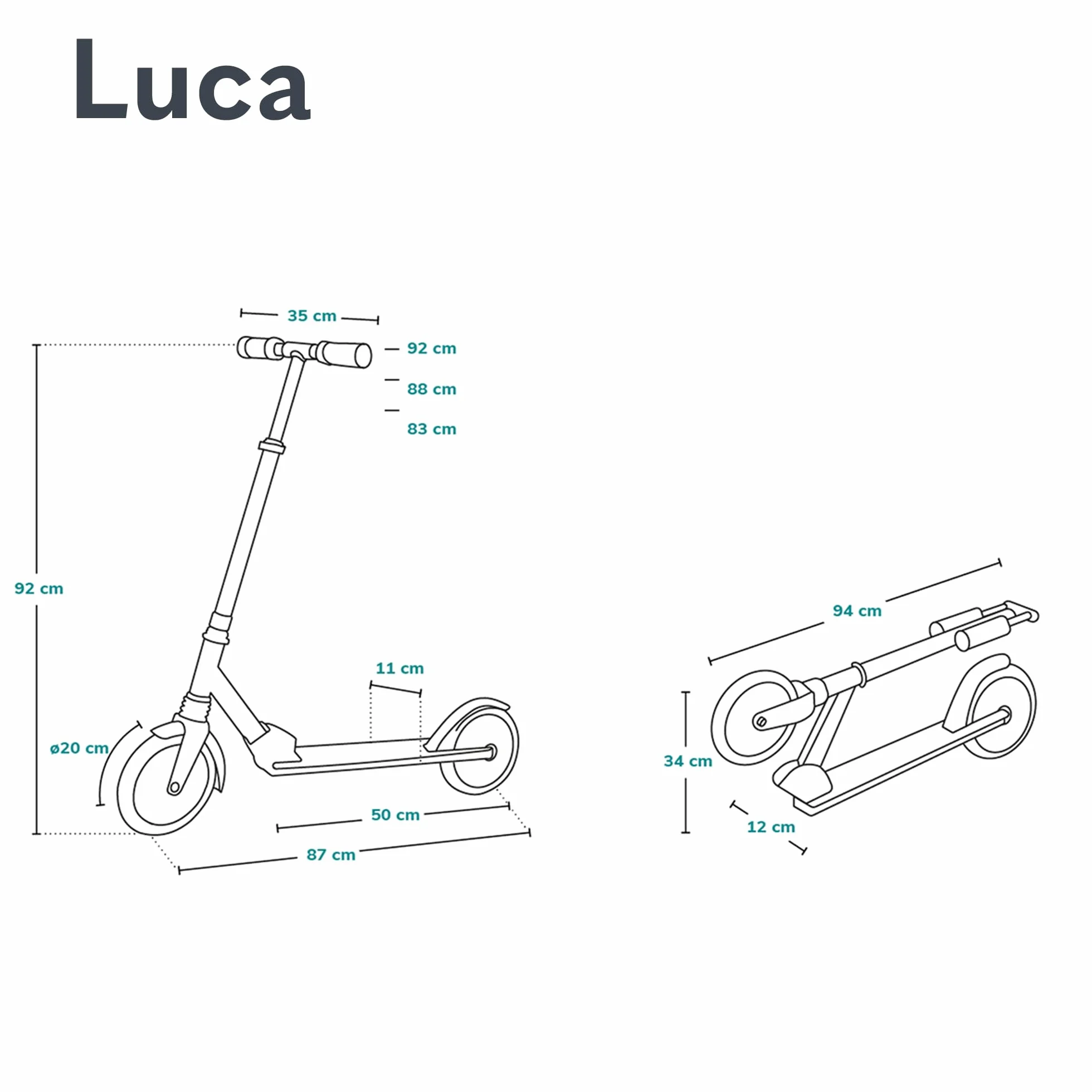 Lionelo LUCA Monopattino pieghevole Regolabile leggero Ruote Ammortizzatori ShockResist Freno posteriore Cinghia trasporto
