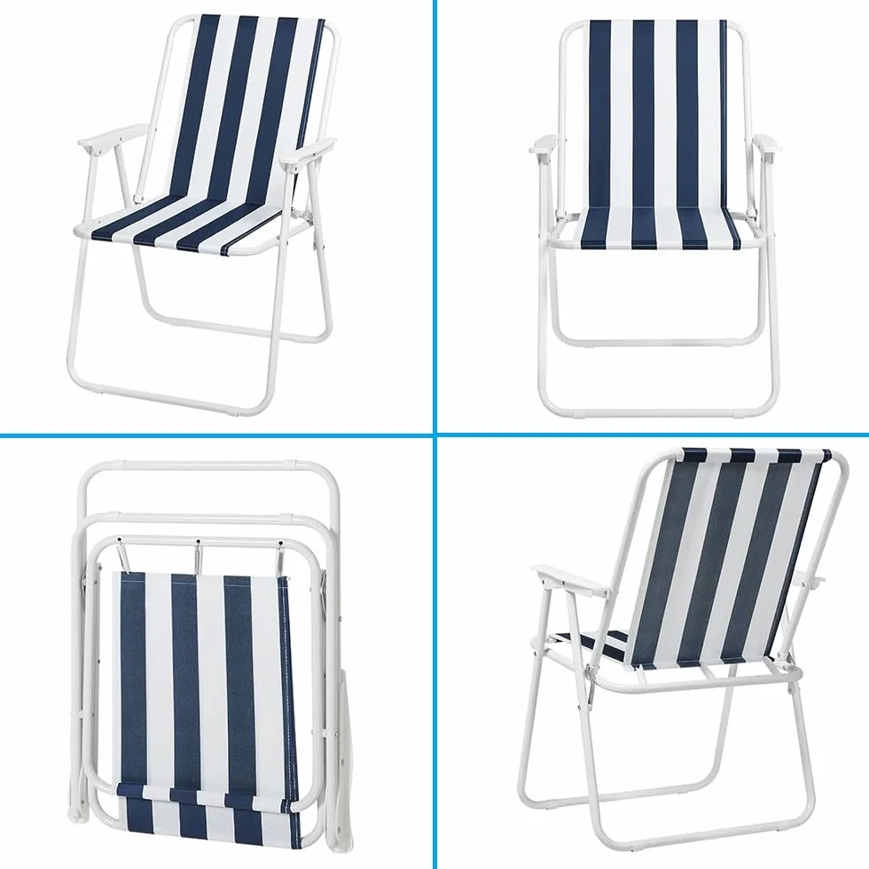 VIRSUS Sedia Pieghevole da Spiaggia 6440, 53x54x73 cm, Bianco e Blu, Spiaggina in Tessuto Traspirante con Braccioli
