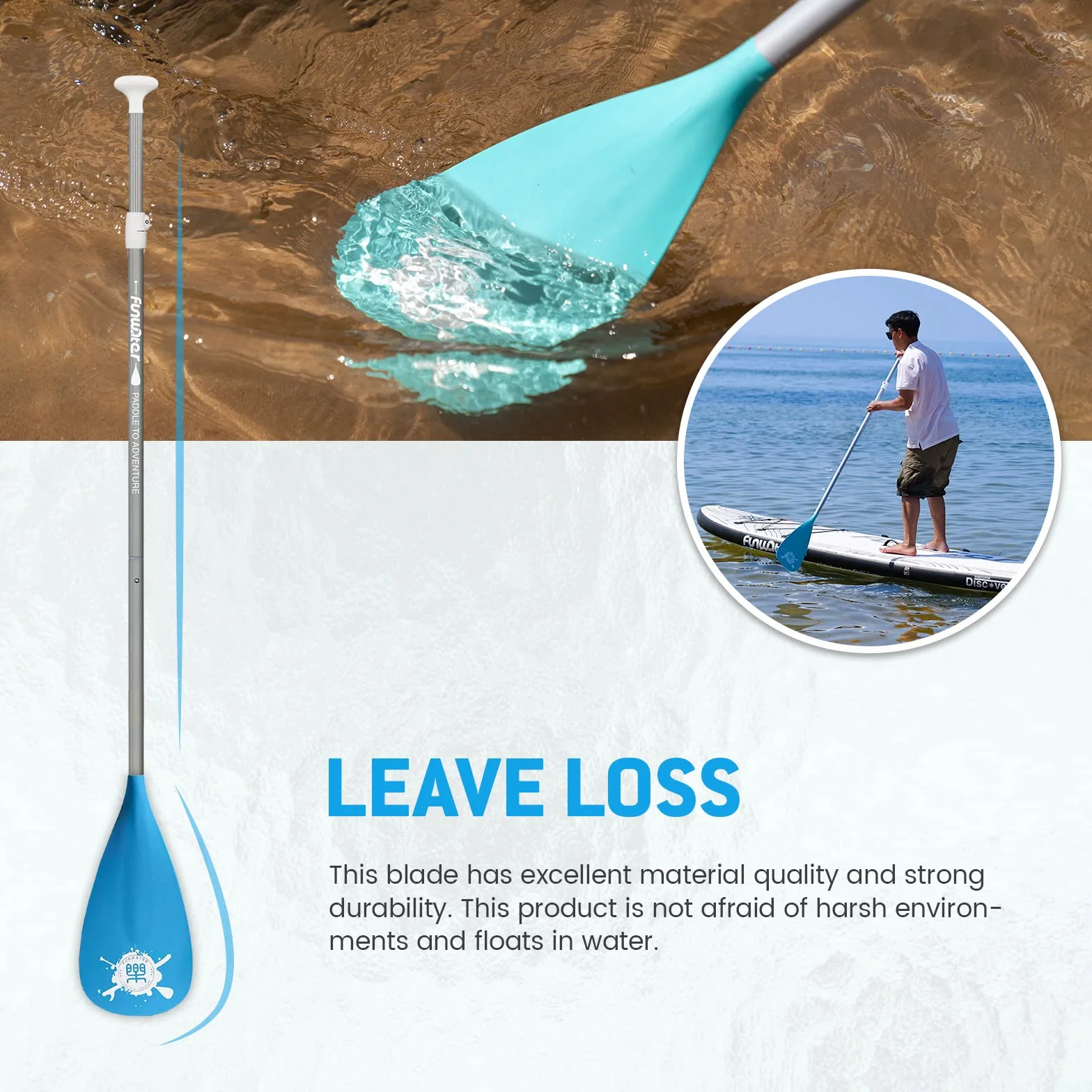 FunWater SUP Paddel – 3-Teiliges, Verstellbares Stand Up Paddle Board Paddel – Leichtes und Schwimmendes Paddelboard Ruder – Langlebig und Verstaubar, Verstärkte Nylonblätter – Effizienter Schlag