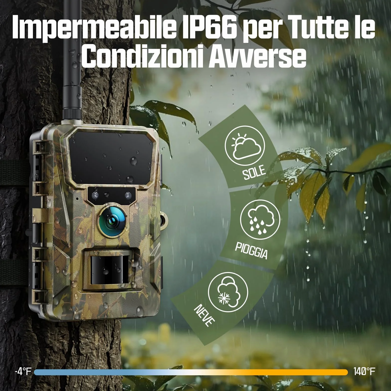CEYOMUR 4G LTE Fototrappola 2K 48MP con SIM, Sensore di Movimento, Scatto 0,2s, IP66