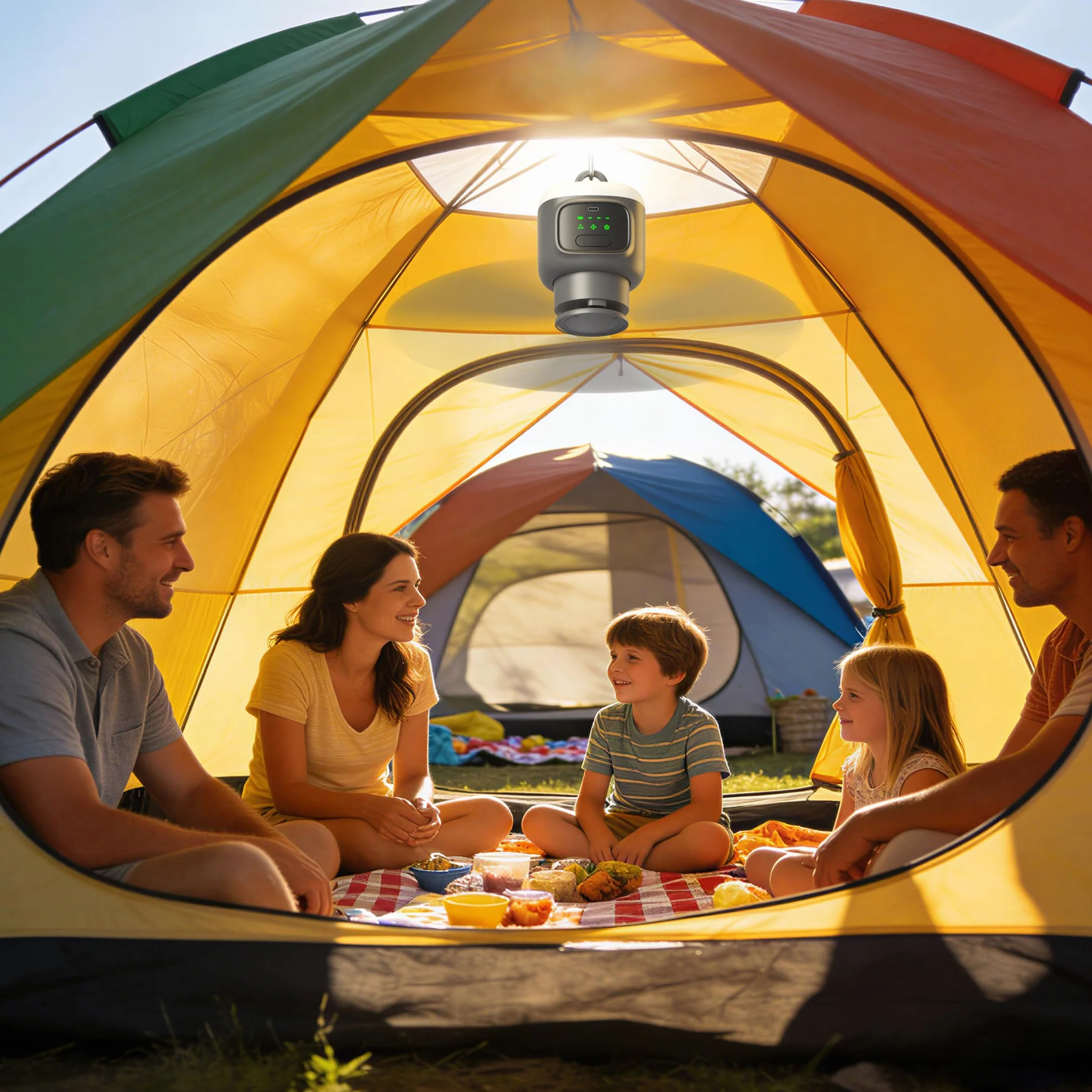 VVU&CCO Ventilatore da soffitto portatile ricaricabile con luce, 12000 mAh, funzionamento a batteria, tempo di utilizzo fino a 16 ore, regolazione 4 velocità, timer 2/4/8 ore, ventilatore da soffitto