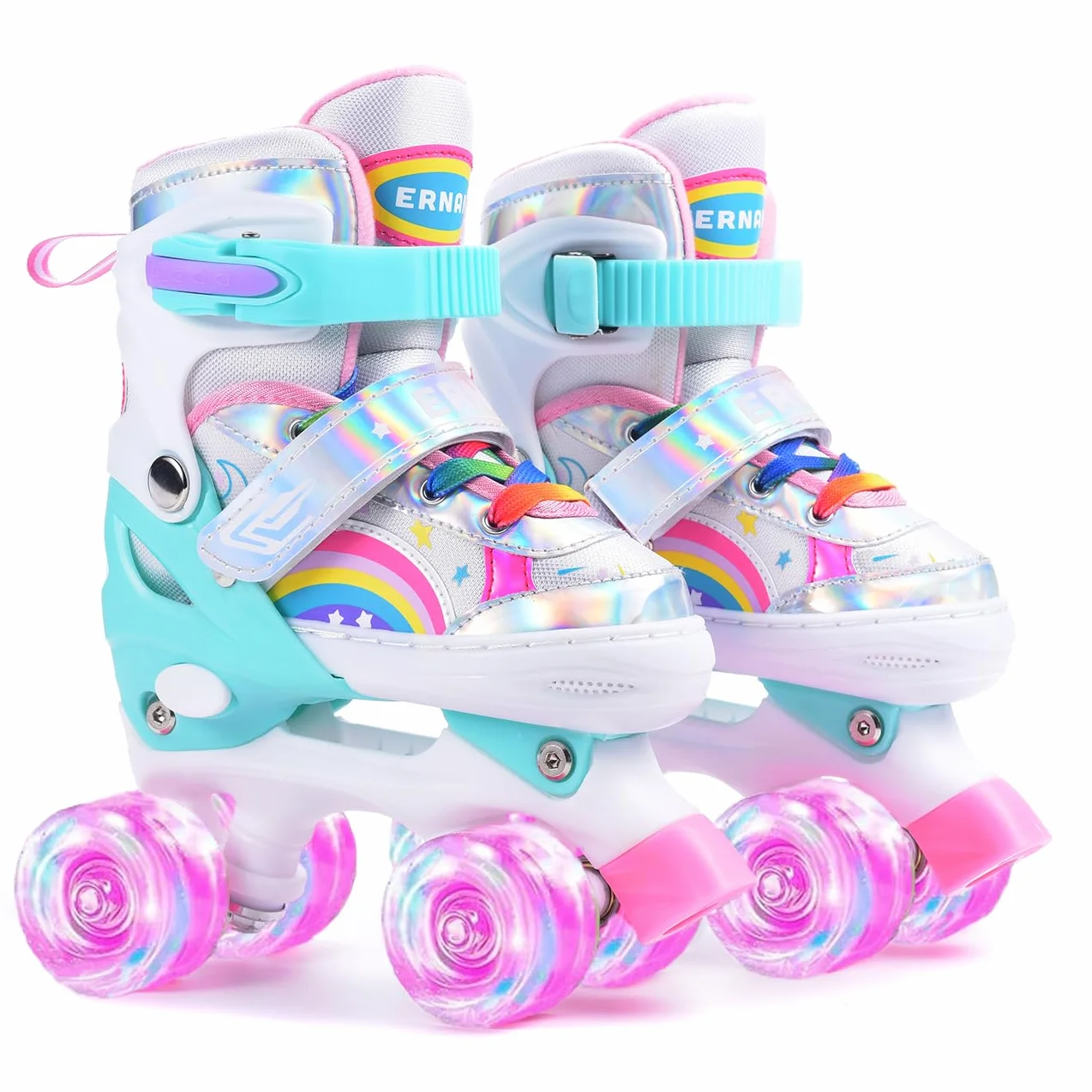 ERNAN Pattini a Rotelle Regolabili per Bambini 4 Ruote Luminosi Principianti