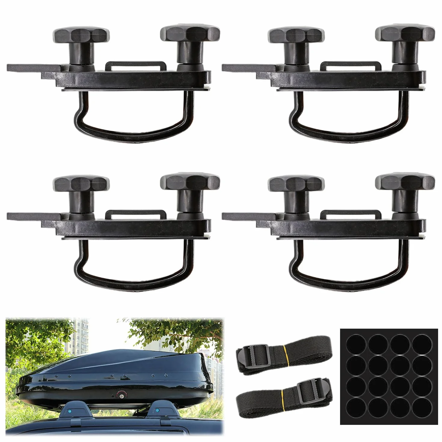 Fissaggio per Box da Tetto 4 pezzi Supporto per Box da Tetto Supporto da Parete a U Staffa Universale per Auto Furgone Kit di Montaggio con 8 Dadi di Bloccaggio Pesanti 2 Bende
