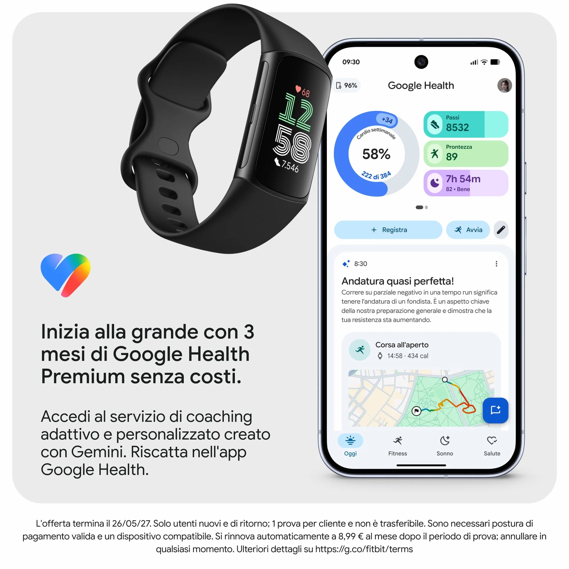 Google Fitbit Charge 6 Activity tracker con abbonamento Premium 6 mesi incluso 7 giorni batteria Google Wallet Maps