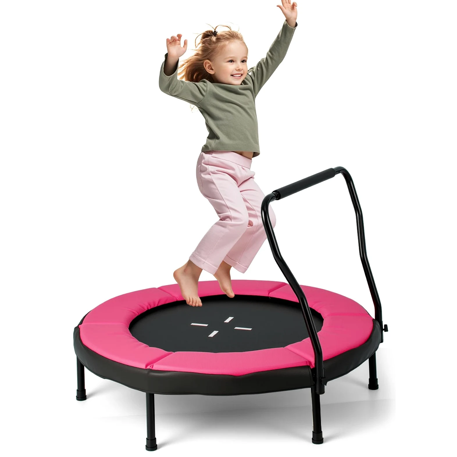 LIFEZEAL Trampolino Elastico Interno, Esterno per Bambini, Tappeto Elastico Fitness, Saltarello, Salta, Pieghevole, Ø102x77cm, con Maniglia Rimovibile, Bordo Protettivo, in Metallo, Max 100kg