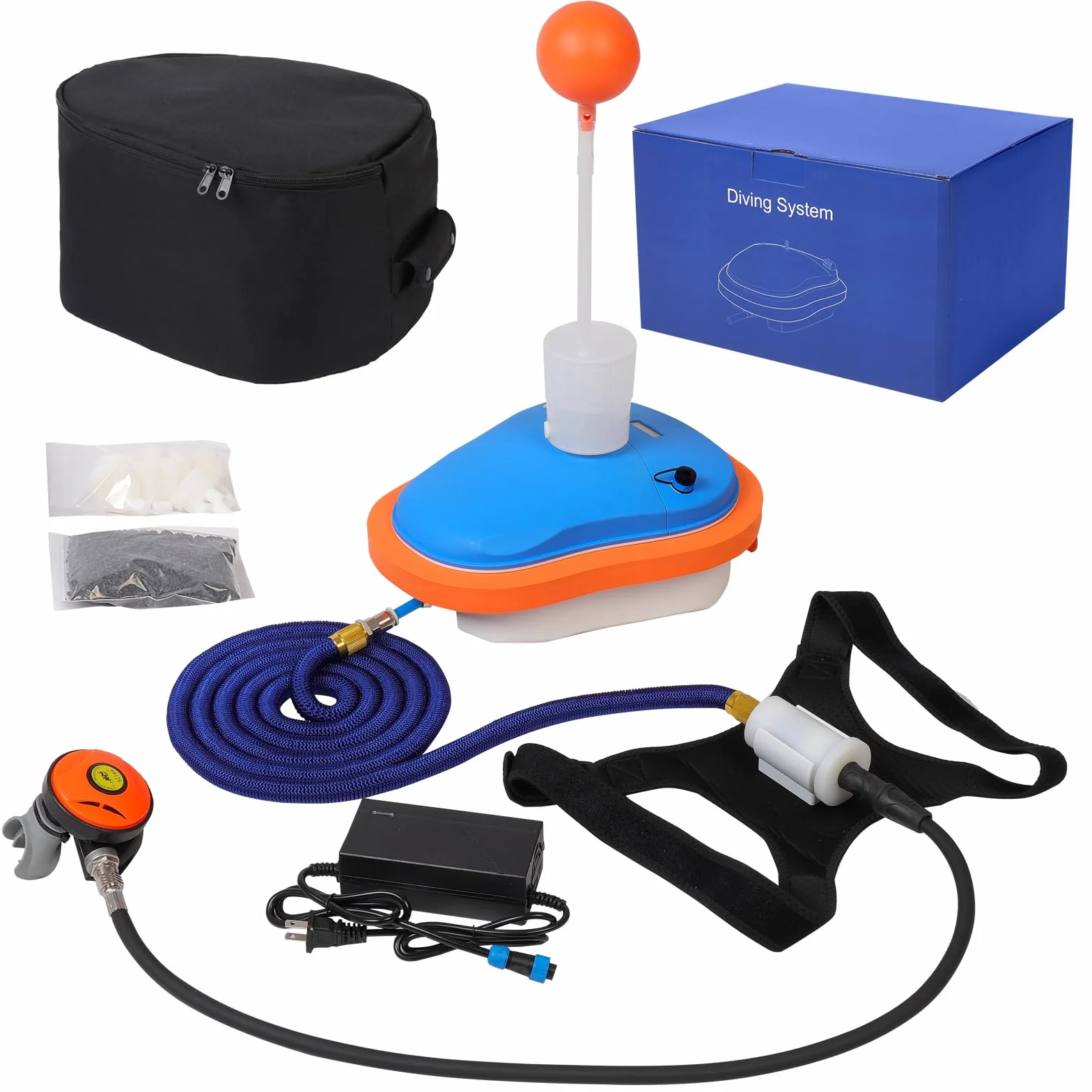 Set di sistema di immersioni subacquee ricaricabile, sistema di immersione senza serbatoio approvato dalla compagnia aerea con tubo, regolatore di respirazione subacquea, batteria