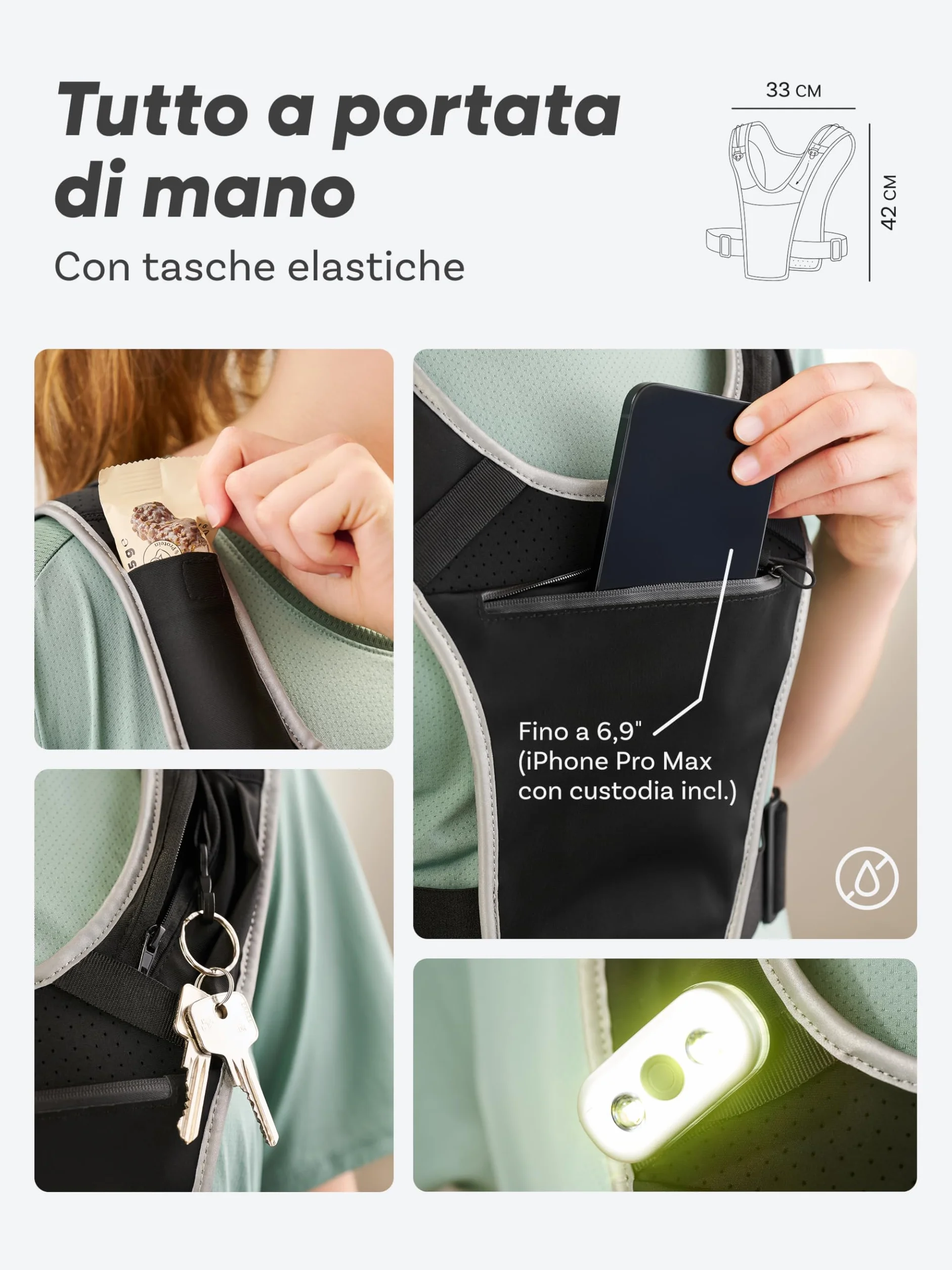 Prowiste Gilet da Corsa Uomo Donna con Tasca Impermeabile per Telefono e Borraccia, Riflettori, Regolabile