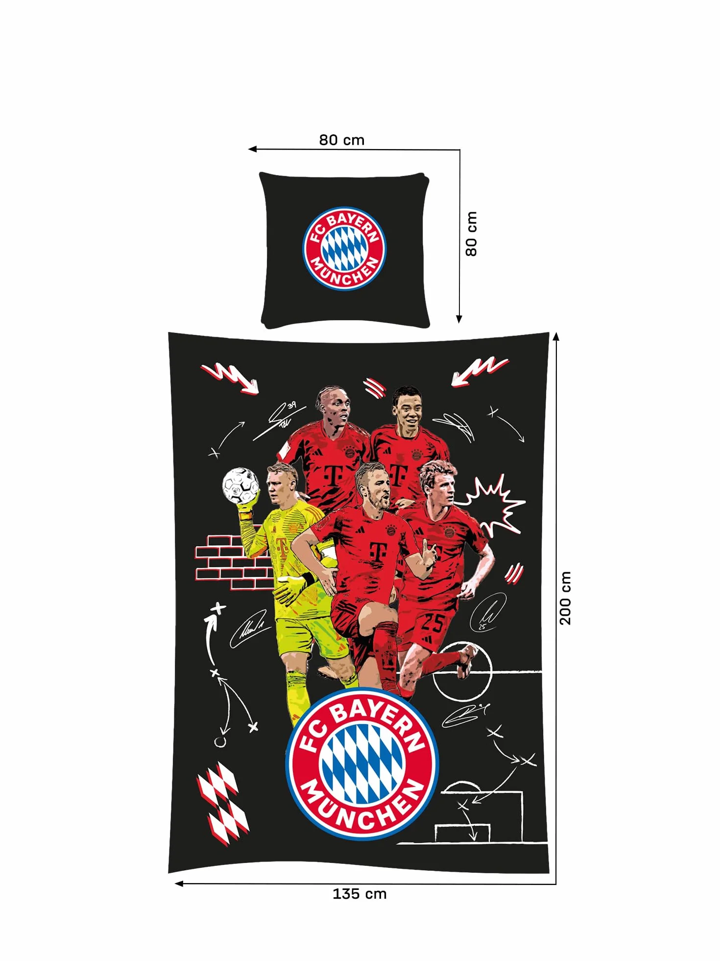 FC Bayern München Biancheria da letto Player 2024-25 Nero 135 x 200 cm