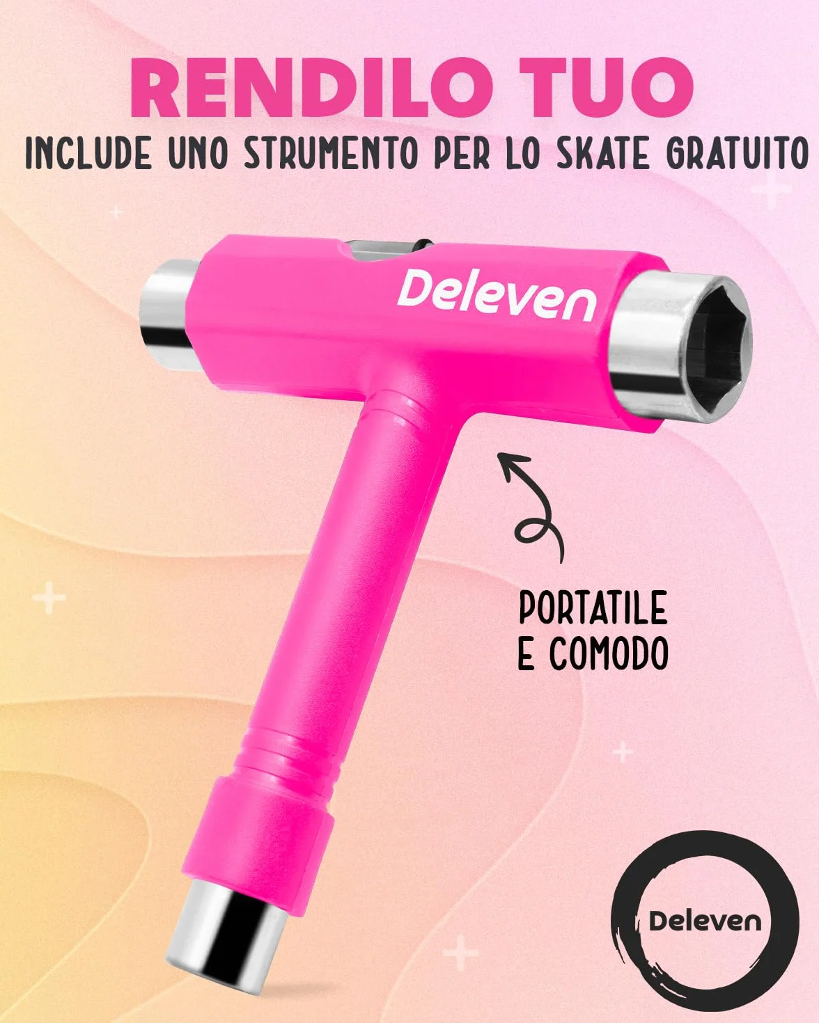 Deleven Skateboard 56cm con Ruote LED, Tool per Skate e Cuscinetti Abec 7 - Per Bambini Principianti Ragazze Ragazzi Adolescenti Adulti