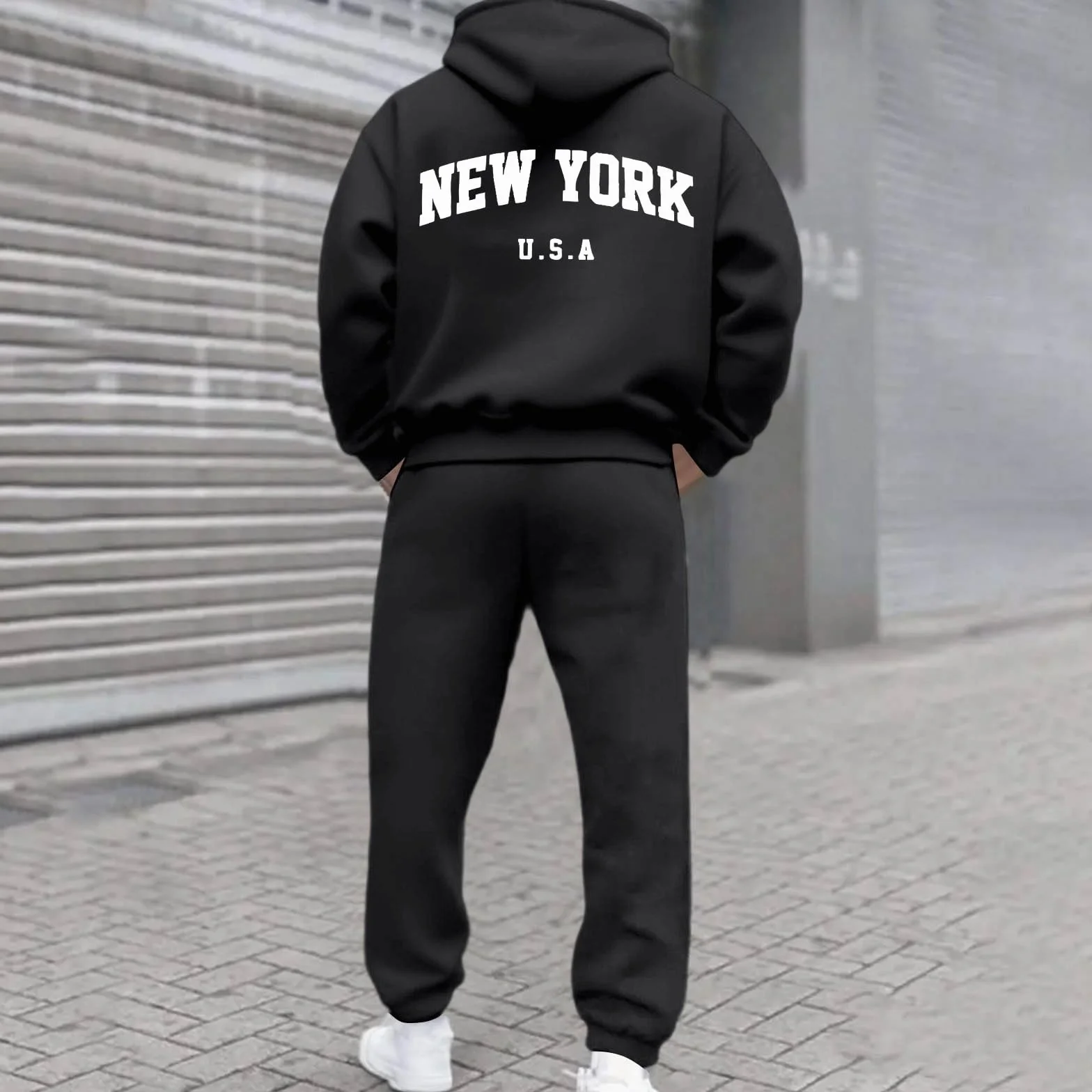 Tuta da jogging uomo 2 pezzi con cappuccio Y2K Hip Hop Fitness