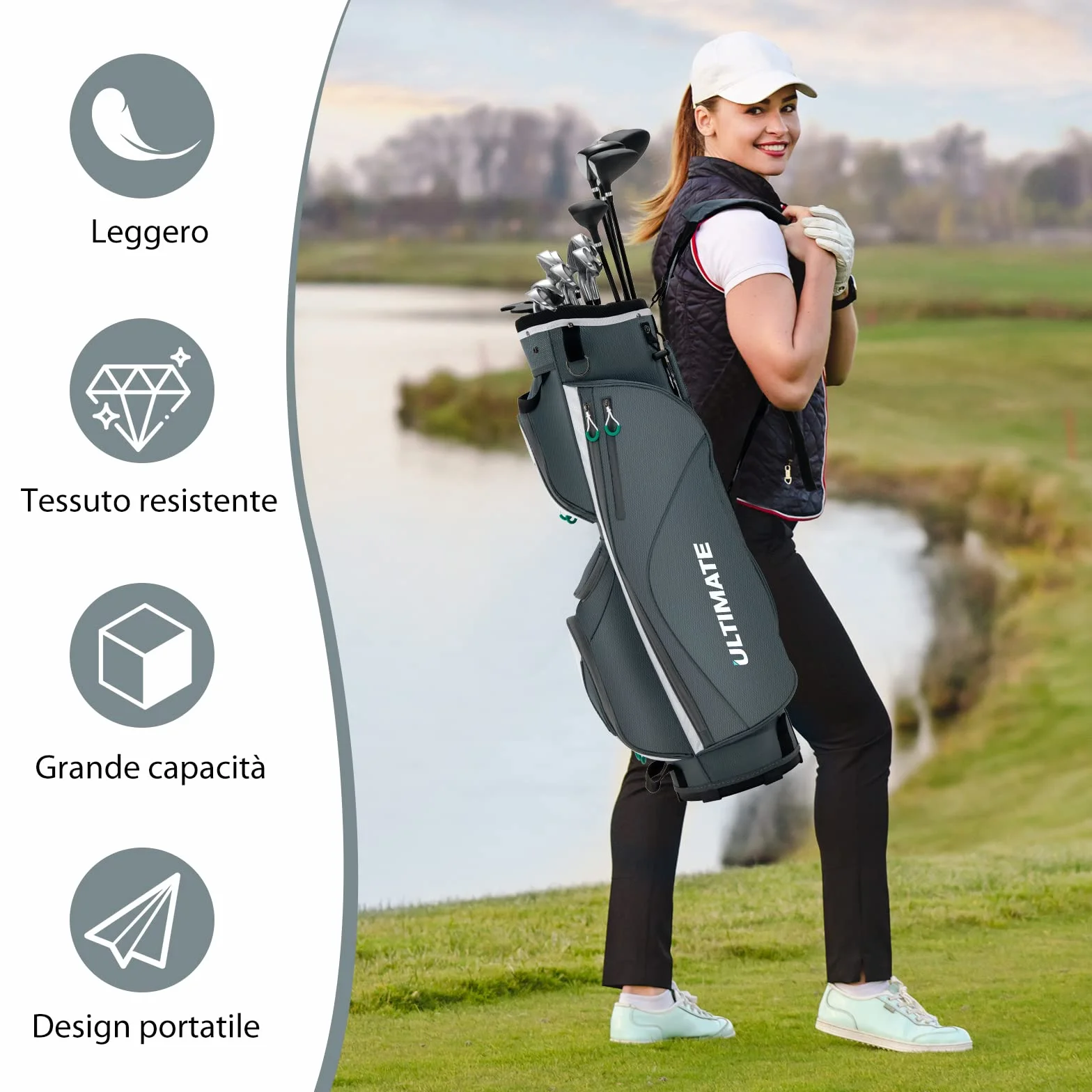 COSTWAY Borsa da Golf 14 Divisori Leggera Tracolla 7 Tasche Cerniera Termica Impermeabile