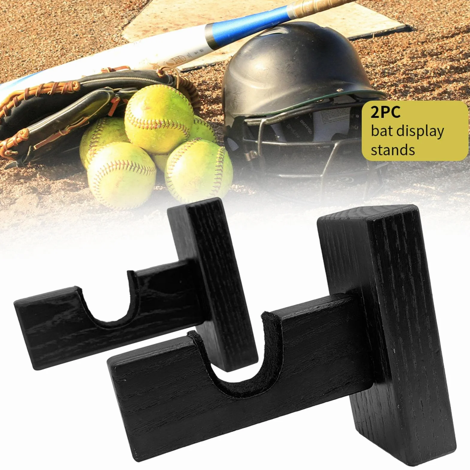 Supporti da parete per mazze da hockey in legno nero