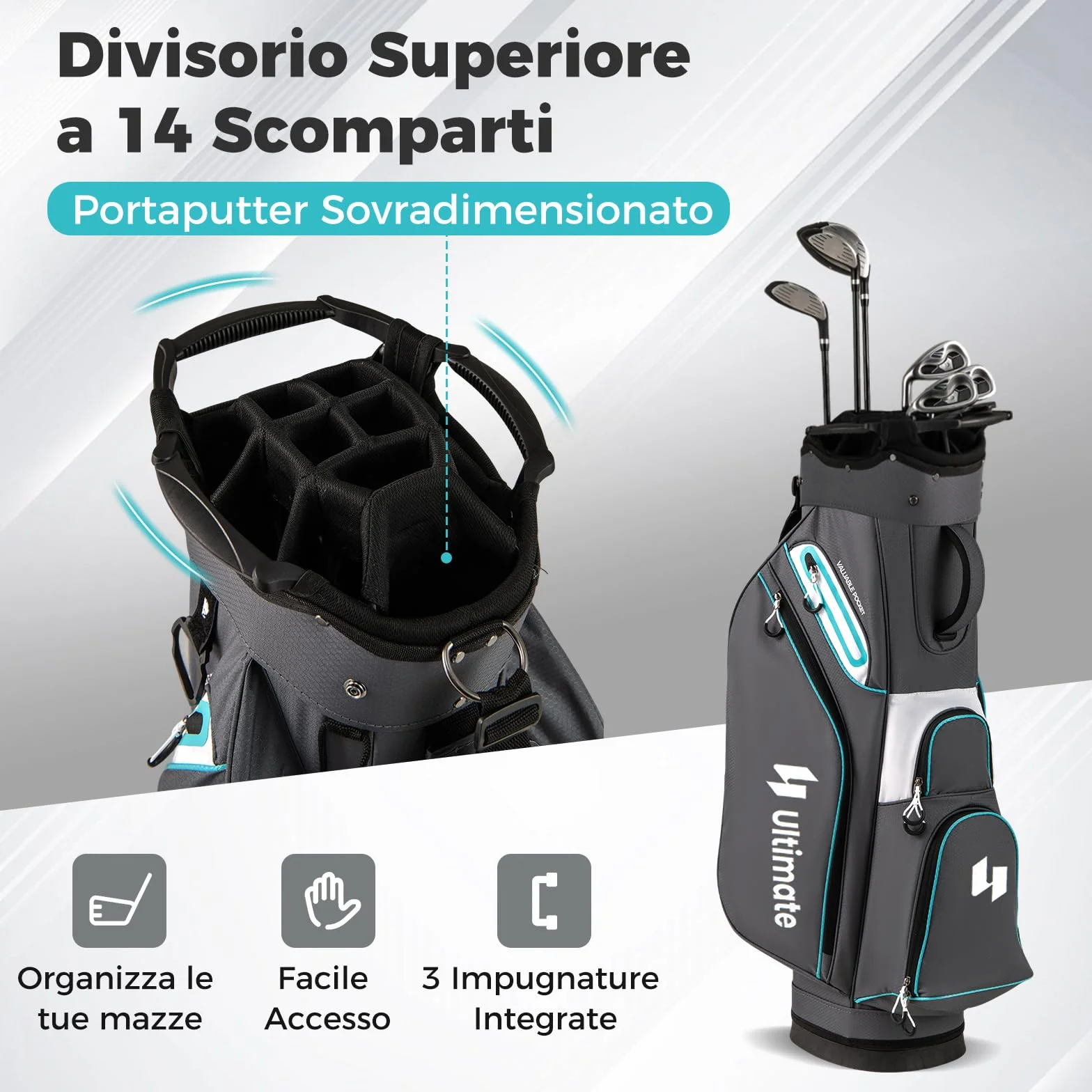 COSTWAY Borsa da Golf 14 Scomparti, Organizzatore Portatile con Tasca Frigo, Tracolla Regolabile, Cappuccio Antipioggia