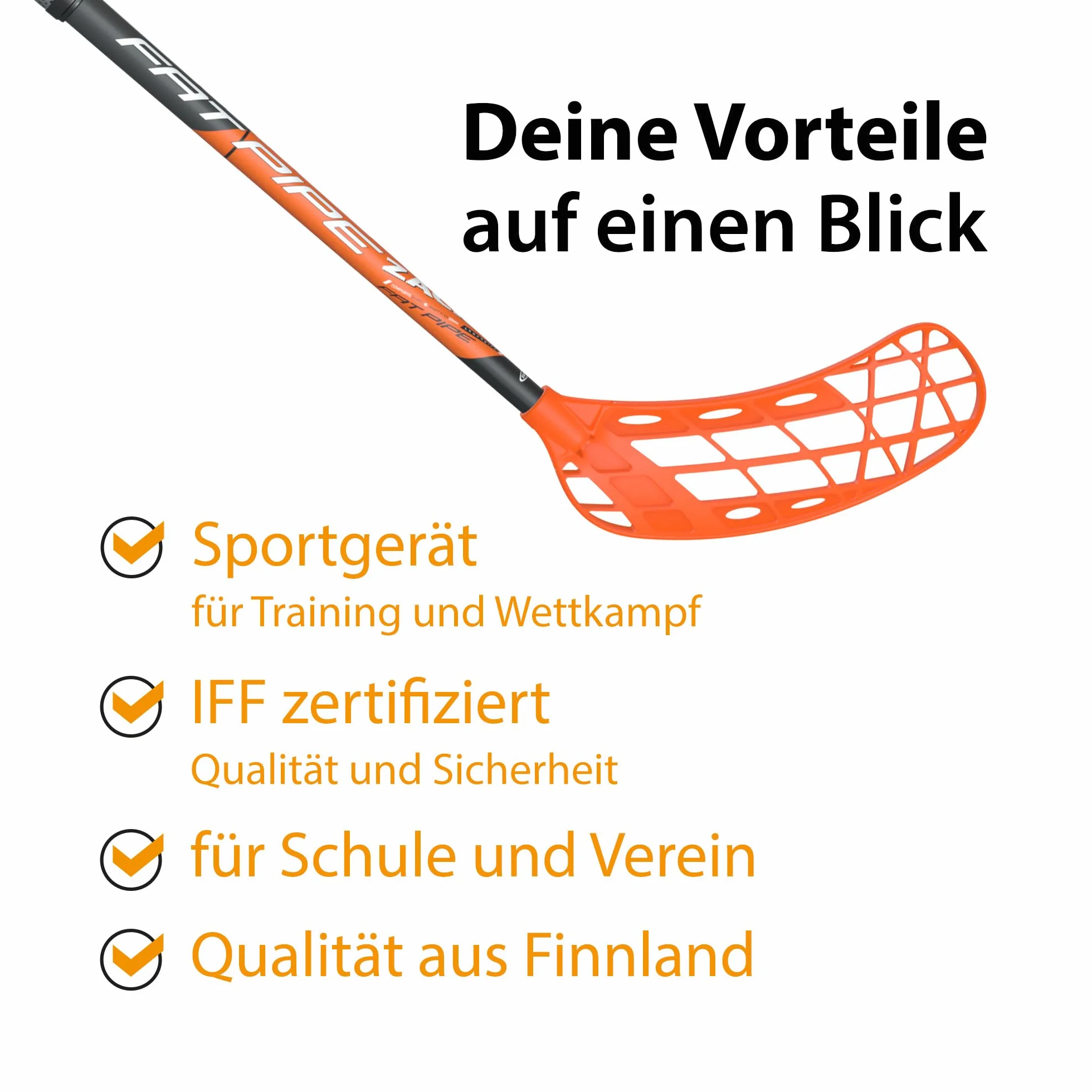 FAT PIPE Floorball Racchetta da Hockey Zack 33 Bone Orange IFF