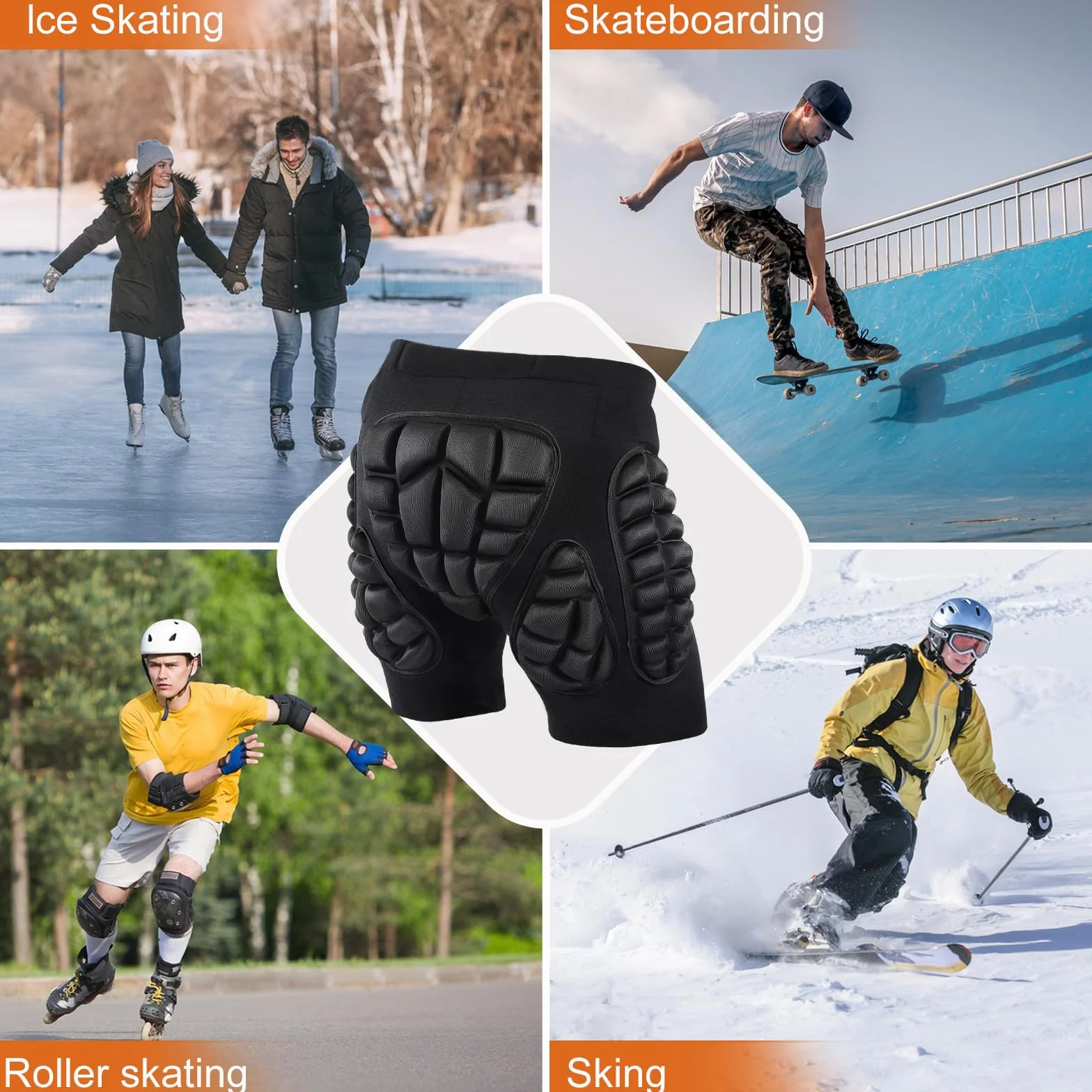 AOOWU Pantaloncini Protettivi Imbottiti per Snowboard, Protezione 3D Anca Coscia Coccige