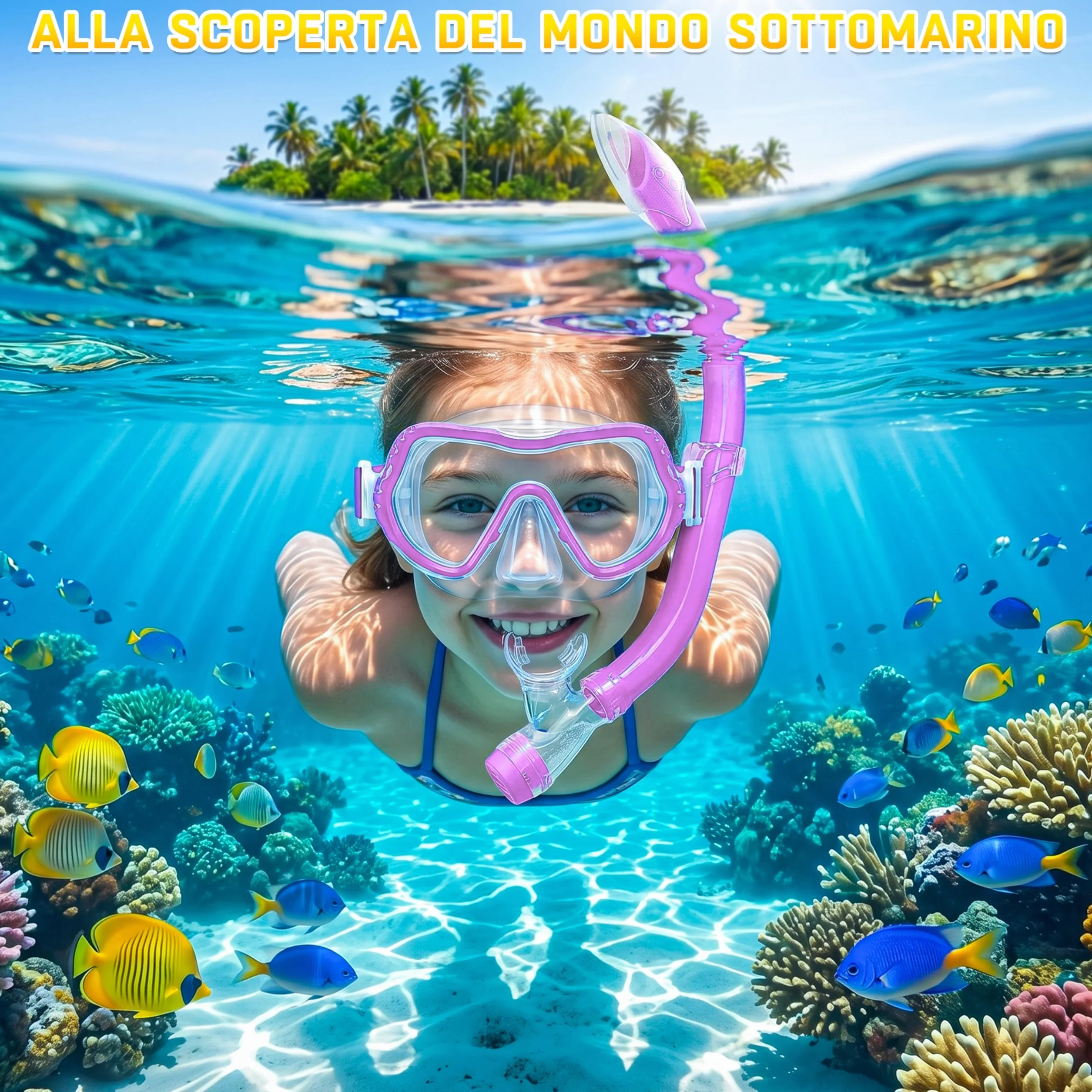 IEEILULU Maschera Subacquea Bambini Occhialini Boccaglio Tappi Impermeabili Retina Antiappannamento Visione Panoramica 180° HD 4 Colori